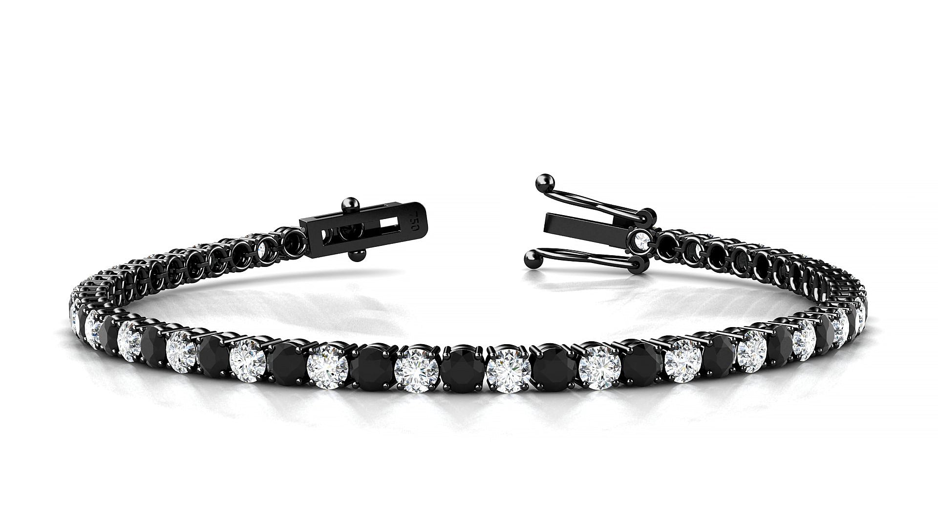 Capri 1-1 | 18k Black Gold 3 mm Round Natural Black Diamond & Diamond Tennis Bracelet