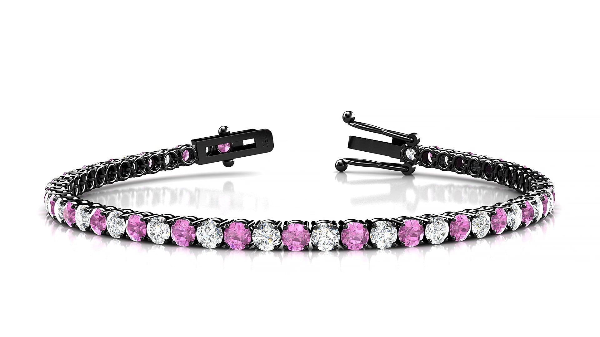 Capri 1-1 | 18k Black Gold 3 mm Round Natural Pink Sapphire & Diamond 17 cm Tennis Bracelet