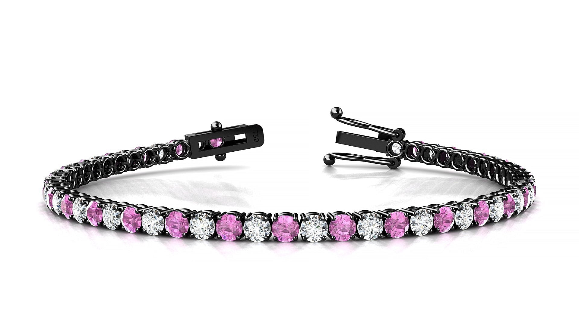 Capri 1-1 | 18k Black Gold 3 mm Round Natural Pink Sapphire & Diamond Tennis Bracelet