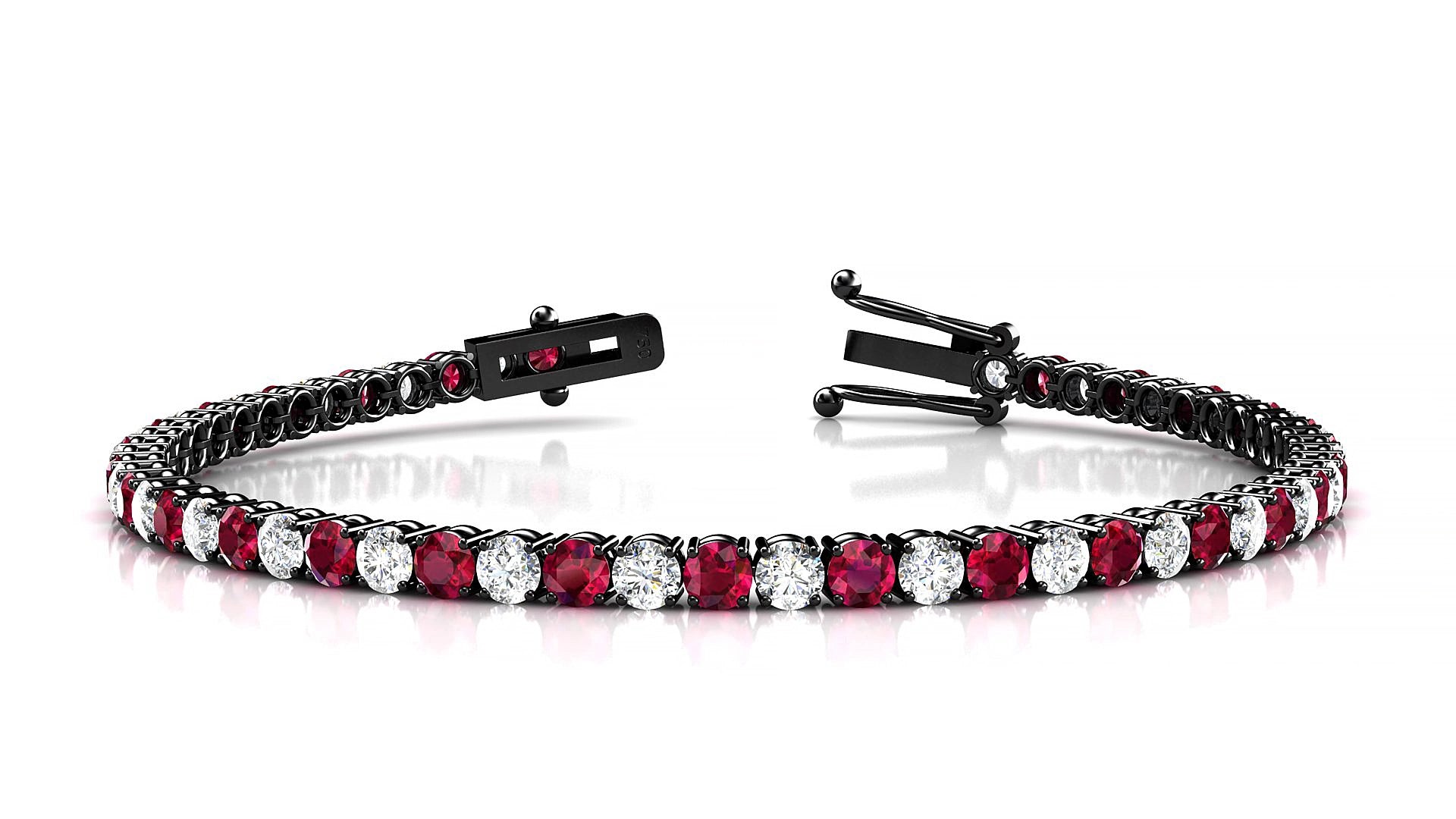 Capri 1-1 | 18k Black Gold 3 mm Round Natural Ruby & Diamond 20 cm Tennis Bracelet