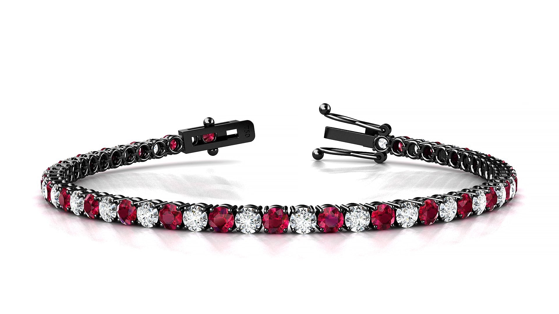 Capri 1-1 | 18k Black Gold 3 mm Round Natural Ruby & Diamond Tennis Bracelet