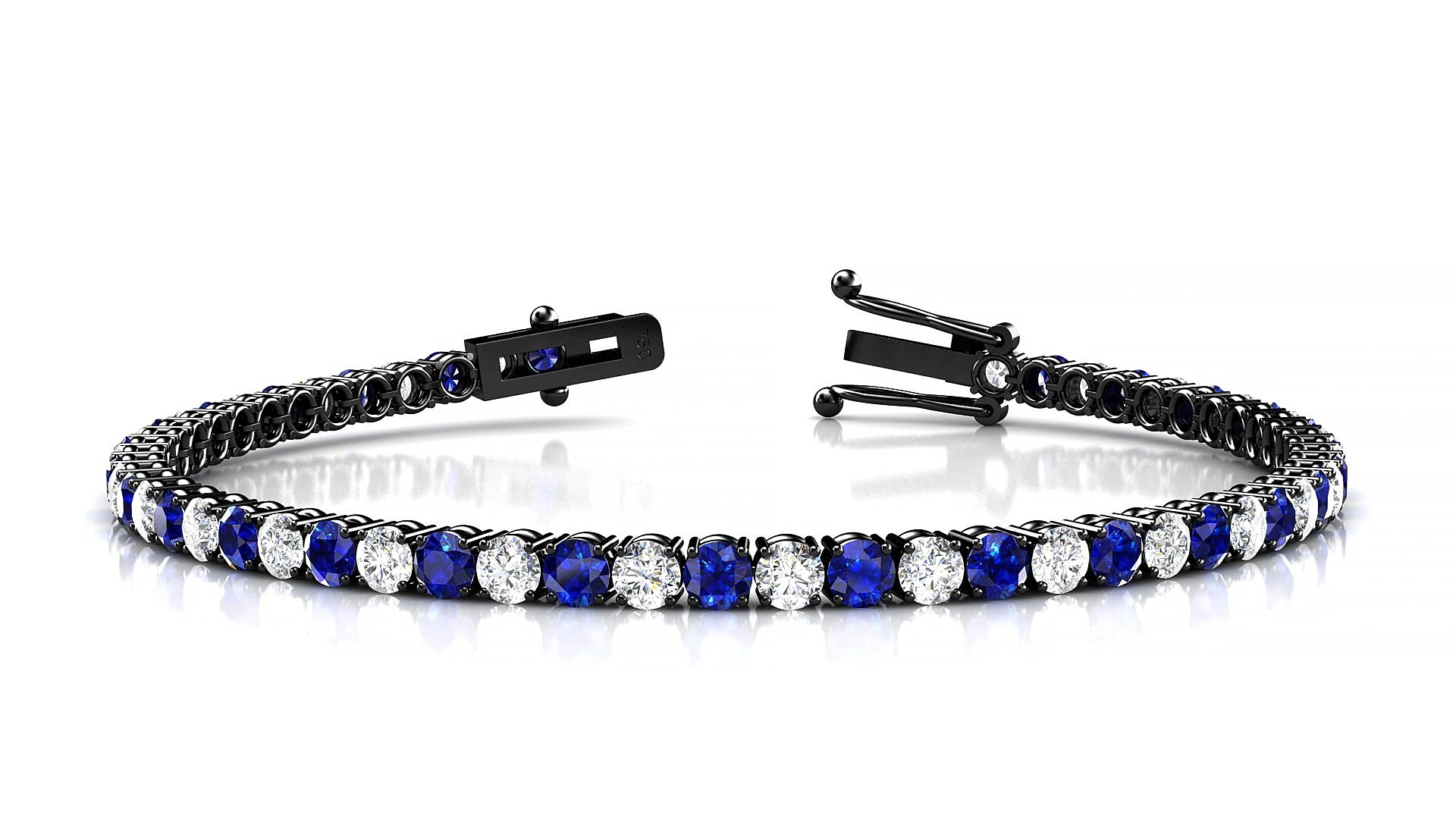 Capri 1-1 | 18k Black Gold 3 mm Round Natural Sapphire & Diamond 17 cm Tennis Bracelet