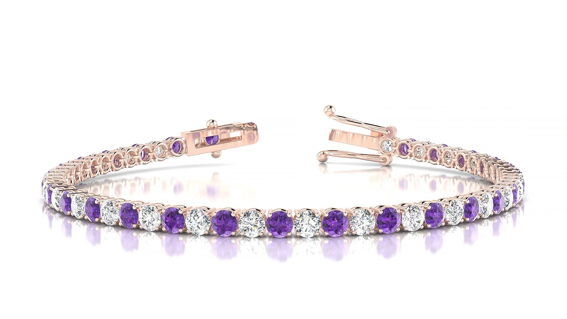 Capri 1-1 | 18k Rose Gold 3 mm Round Natural Amethyst & Diamond Tennis Bracelet