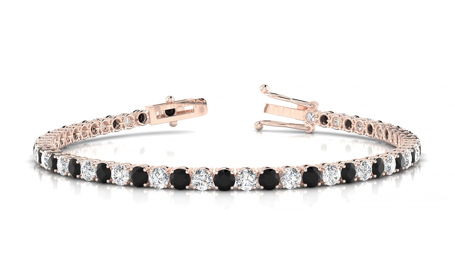 Capri 1-1 | 18k Rose Gold 3 mm Round Natural Black Diamond & Diamond 15 cm Tennis Bracelet