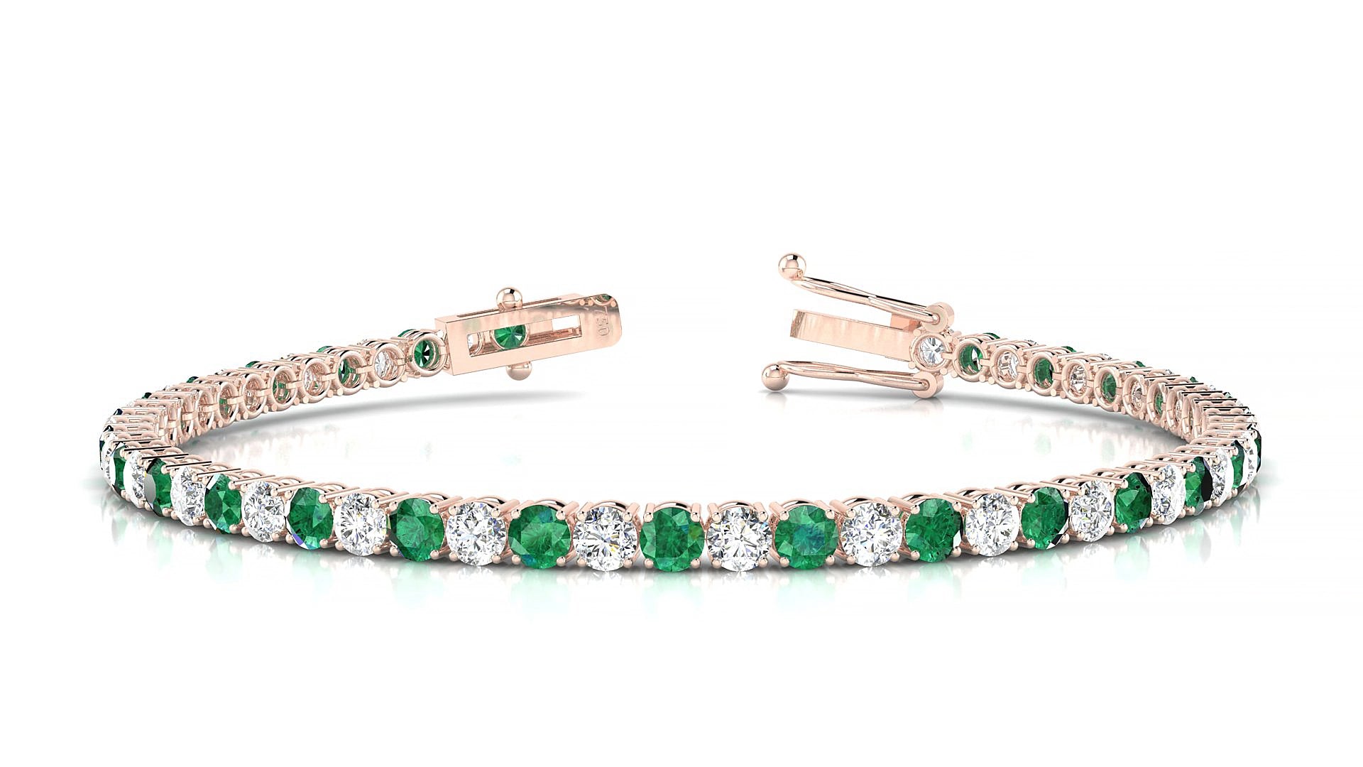 Capri 1-1 | 18k Rose Gold 3 mm Round Natural Emerald & Diamond 15 cm Tennis Bracelet