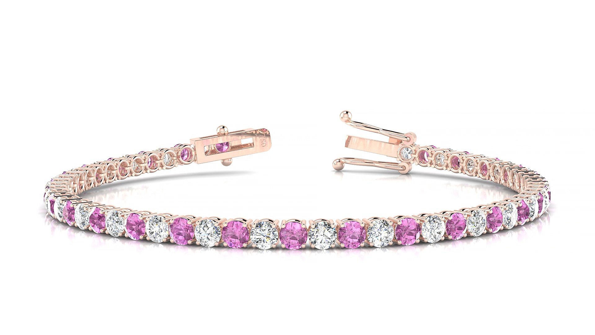 Capri 1-1 | 18k Rose Gold 3 mm Round Natural Pink Sapphire & Diamond 17 cm Tennis Bracelet
