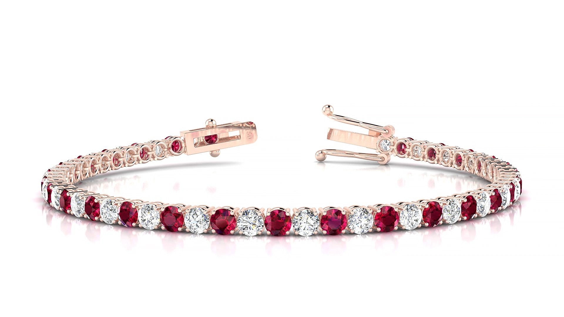 Capri 1-1 | 18k Rose Gold 3 mm Round Natural Ruby & Diamond 15 cm Tennis Bracelet