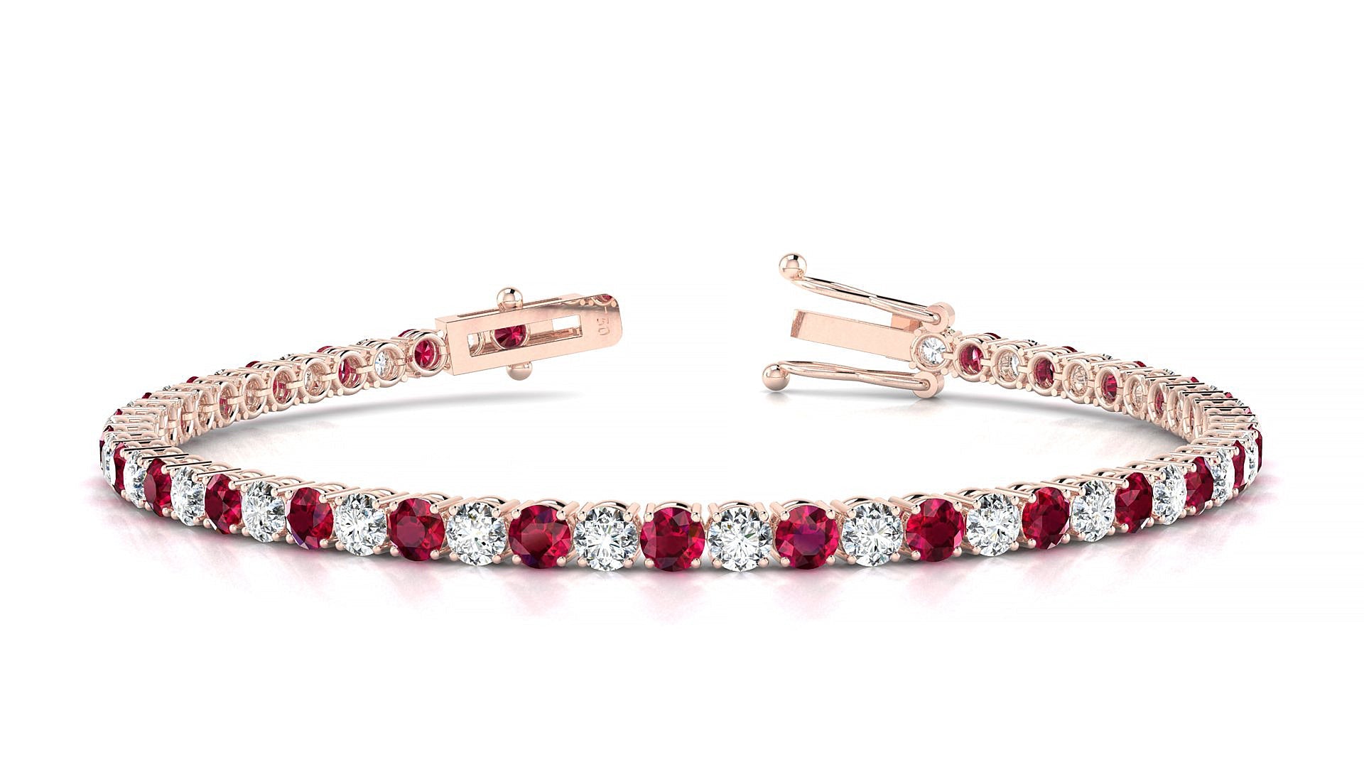 Capri 1-1 | 18k Rose Gold 3 mm Round Natural Ruby & Diamond Tennis Bracelet