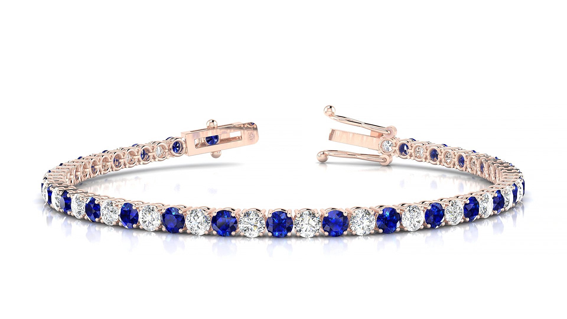 Capri 1-1 | 18k Rose Gold 3 mm Round Natural Sapphire & Diamond 20 cm Tennis Bracelet