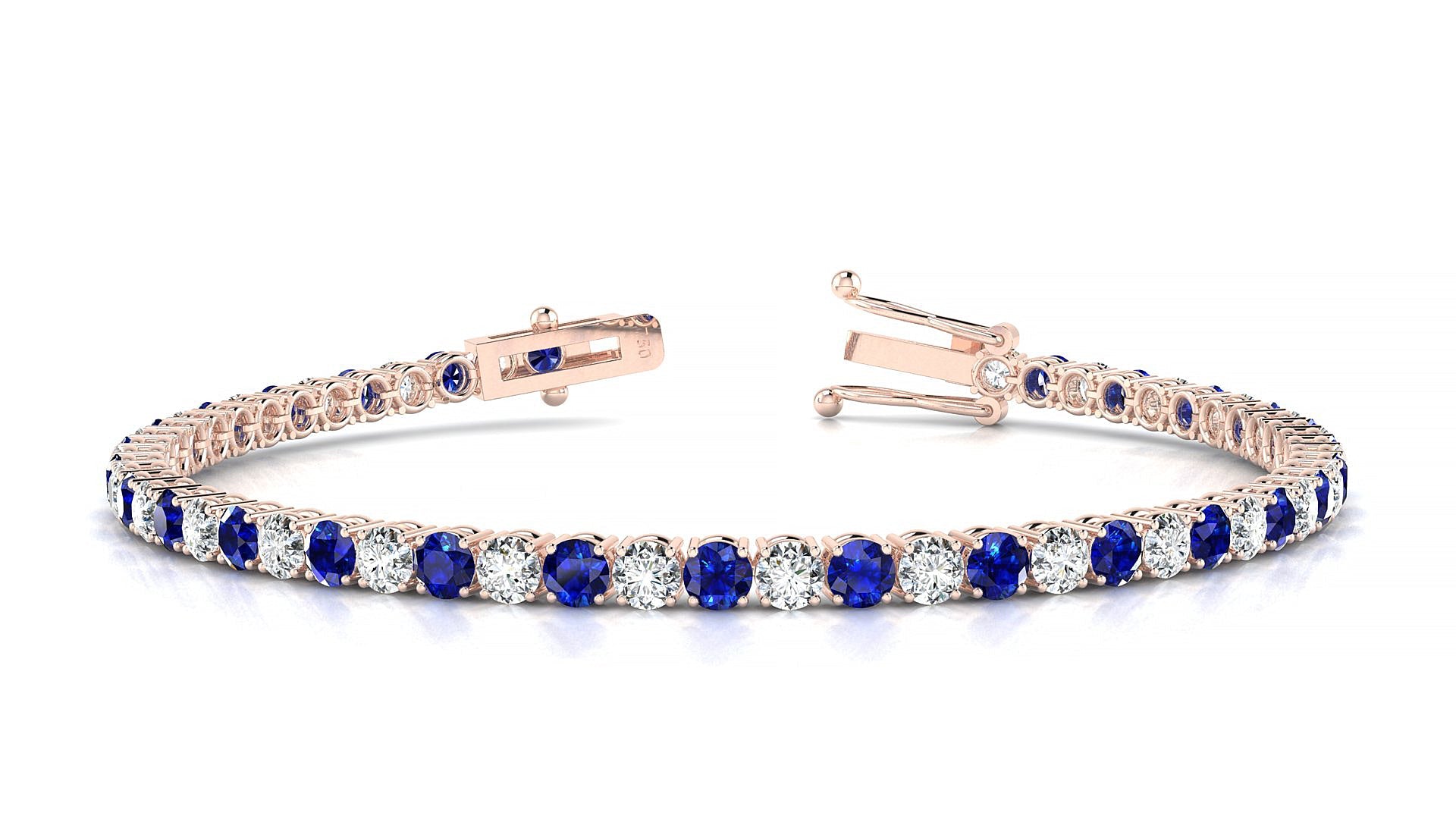 Capri 1-1 | 18k Rose Gold 3 mm Round Natural Sapphire & Diamond Tennis Bracelet