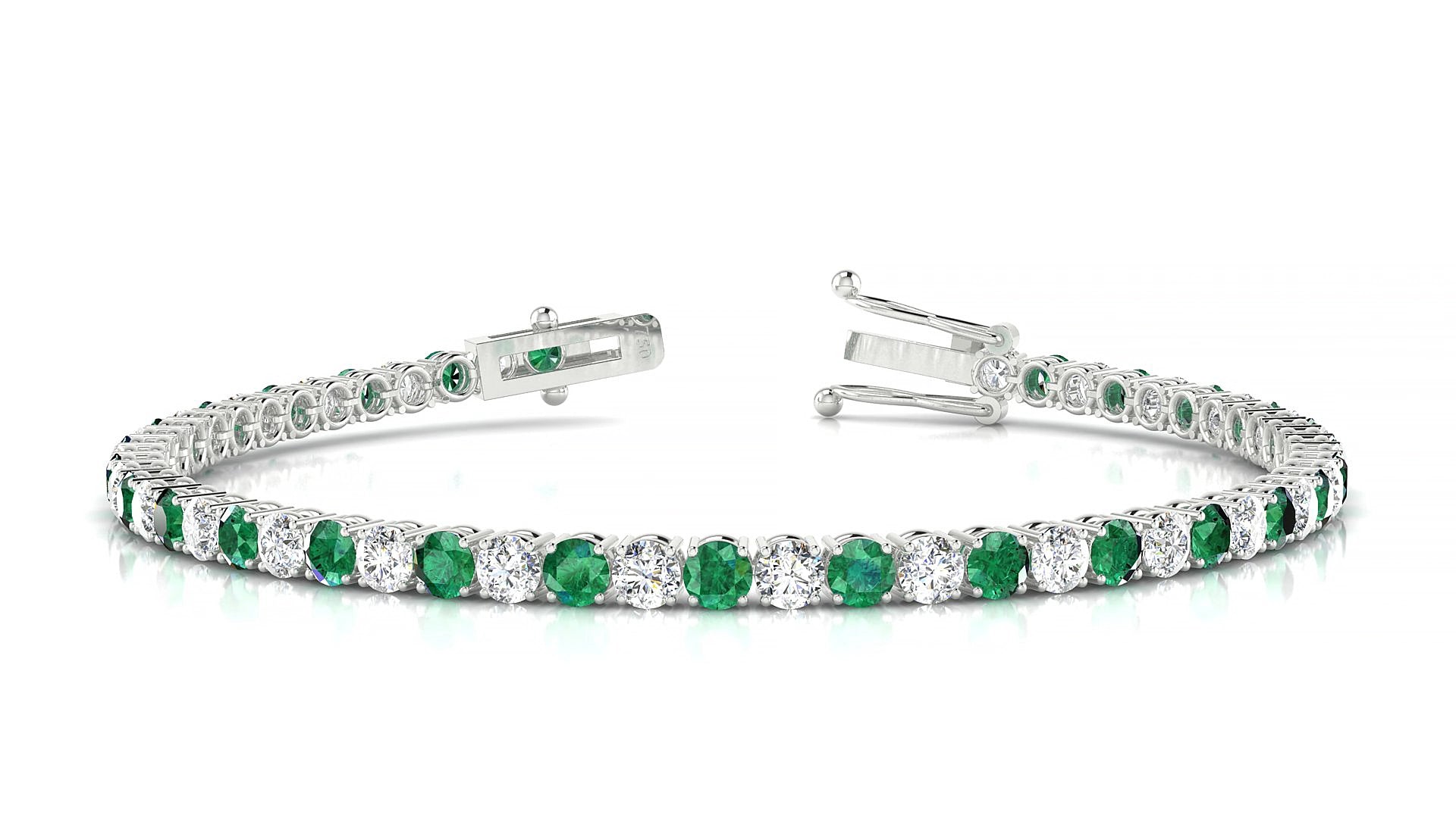 Capri 1-1 | 18k White Gold 3 mm Round Natural Emerald & Diamond 15 cm Tennis Bracelet