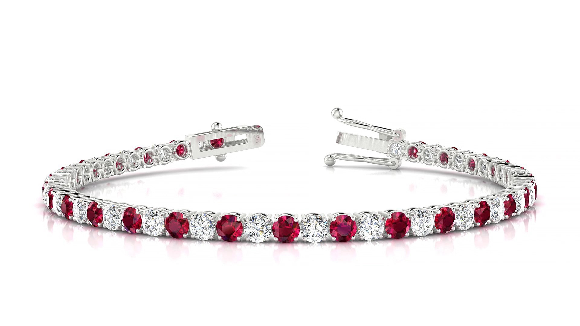 Capri 1-1 | 18k White Gold 3 mm Round Natural Ruby & Diamond 16 cm Tennis Bracelet