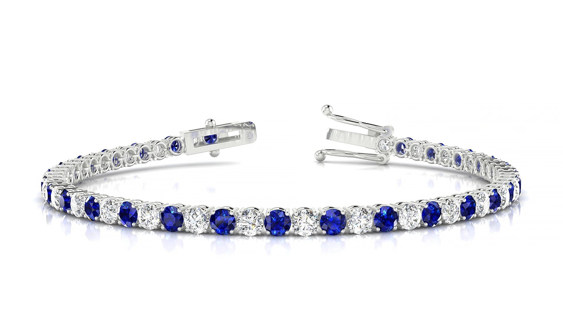 Capri 1-1 | 18k White Gold 3 mm Round Natural Sapphire & Diamond 20 cm Tennis Bracelet