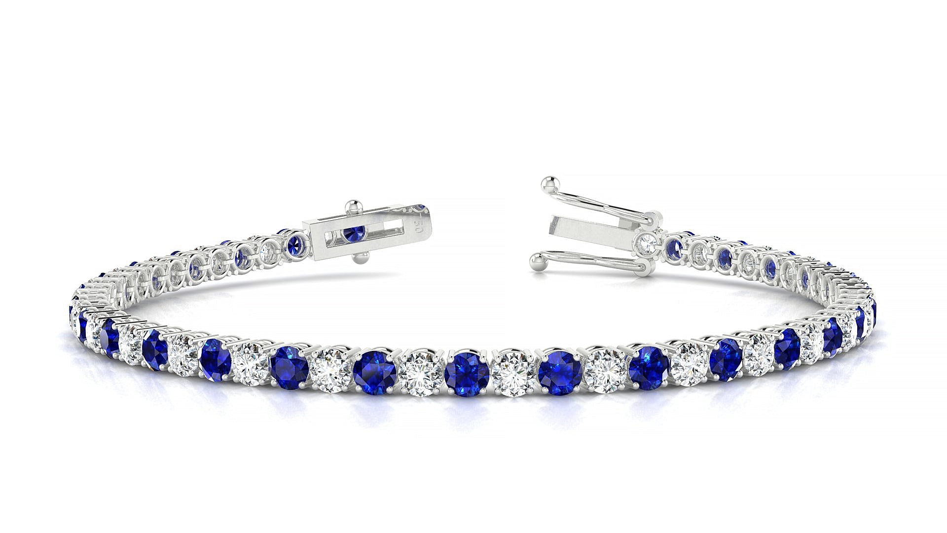 Capri 1-1 | 18k White Gold 3 mm Round Natural Sapphire & Diamond Tennis Bracelet