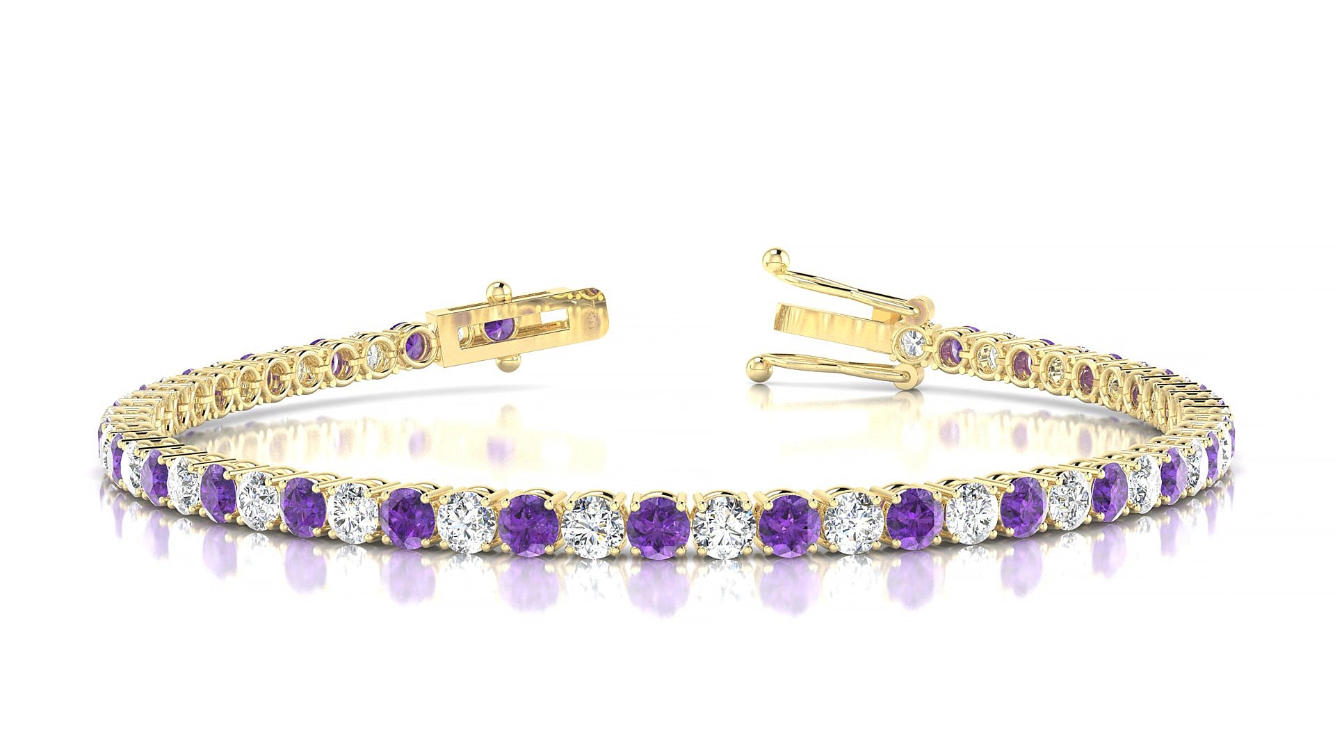 Capri 1-1 | 18k Yellow Gold 3 mm Round Natural Amethyst & Diamond 15 cm Tennis Bracelet