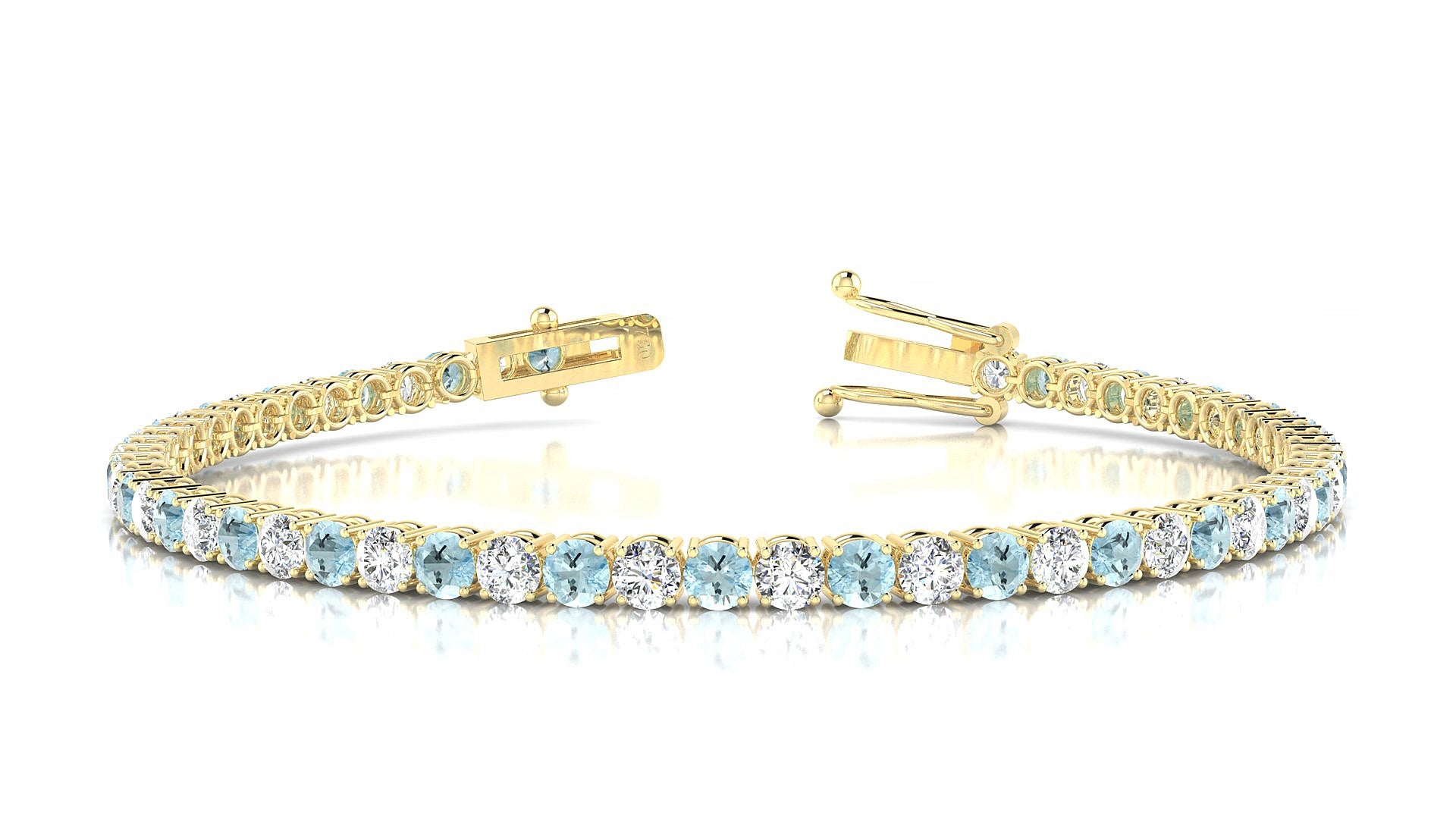 Capri 1-1 | 18k Yellow Gold 3 mm Round Natural Aquamarine & Diamond 15 cm Tennis Bracelet