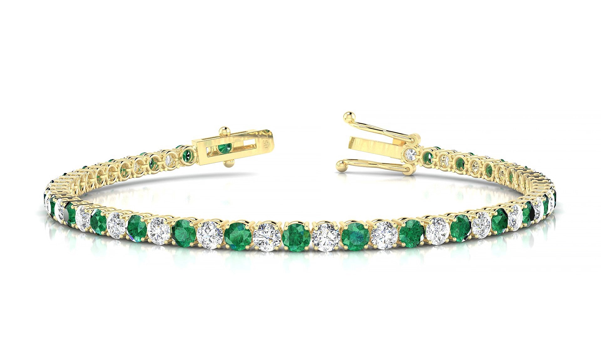 Capri 1-1 | 18k Yellow Gold 3 mm Round Natural Emerald & Diamond 15 cm Tennis Bracelet