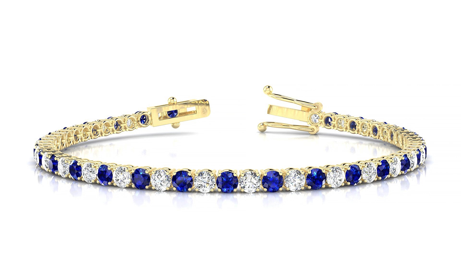 Capri 1-1 | 18k Yellow Gold 3 mm Round Natural Sapphire & Diamond 16 cm Tennis Bracelet
