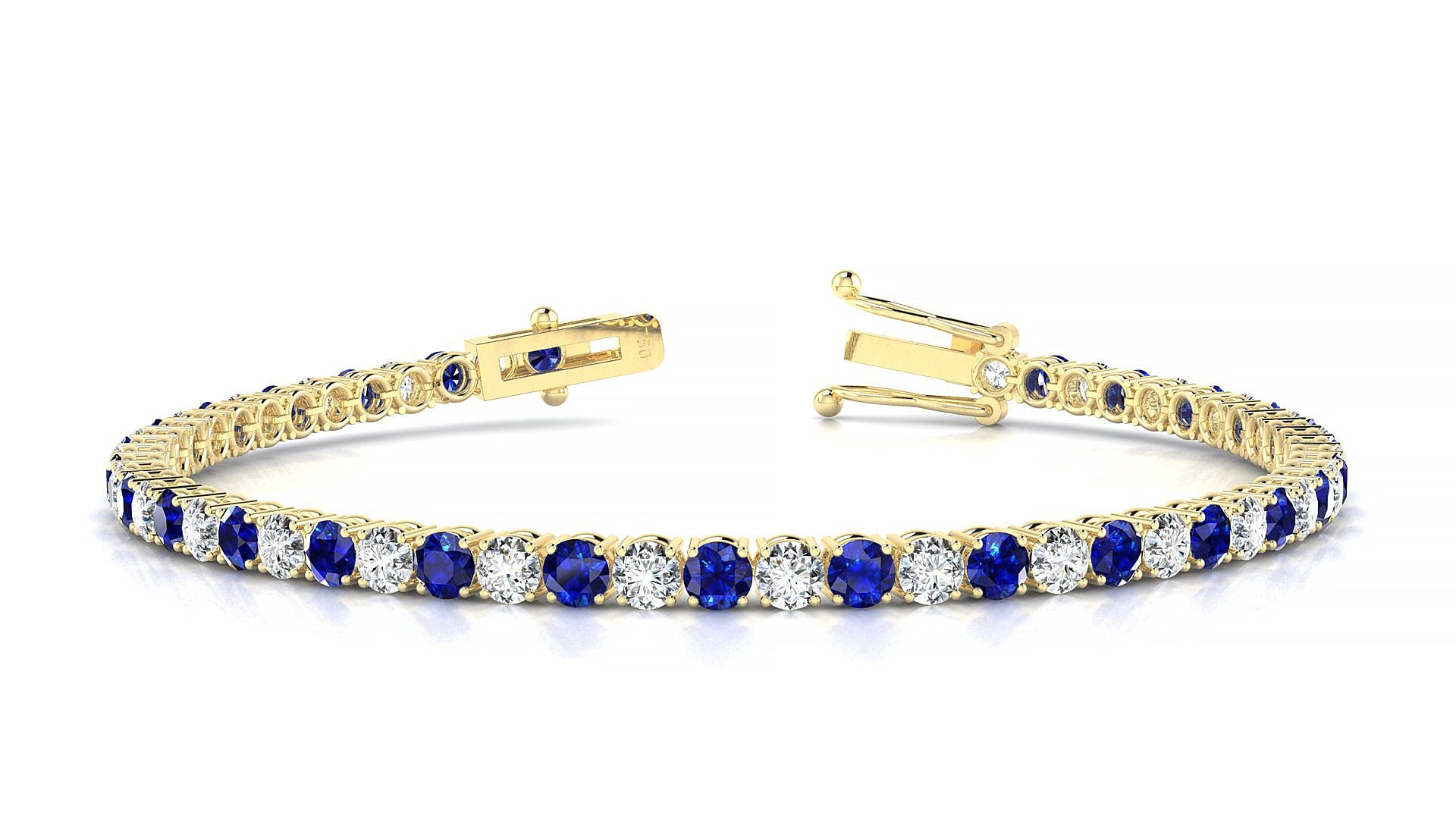 Capri 1-1 | 18k Yellow Gold 3 mm Round Natural Sapphire & Diamond Tennis Bracelet