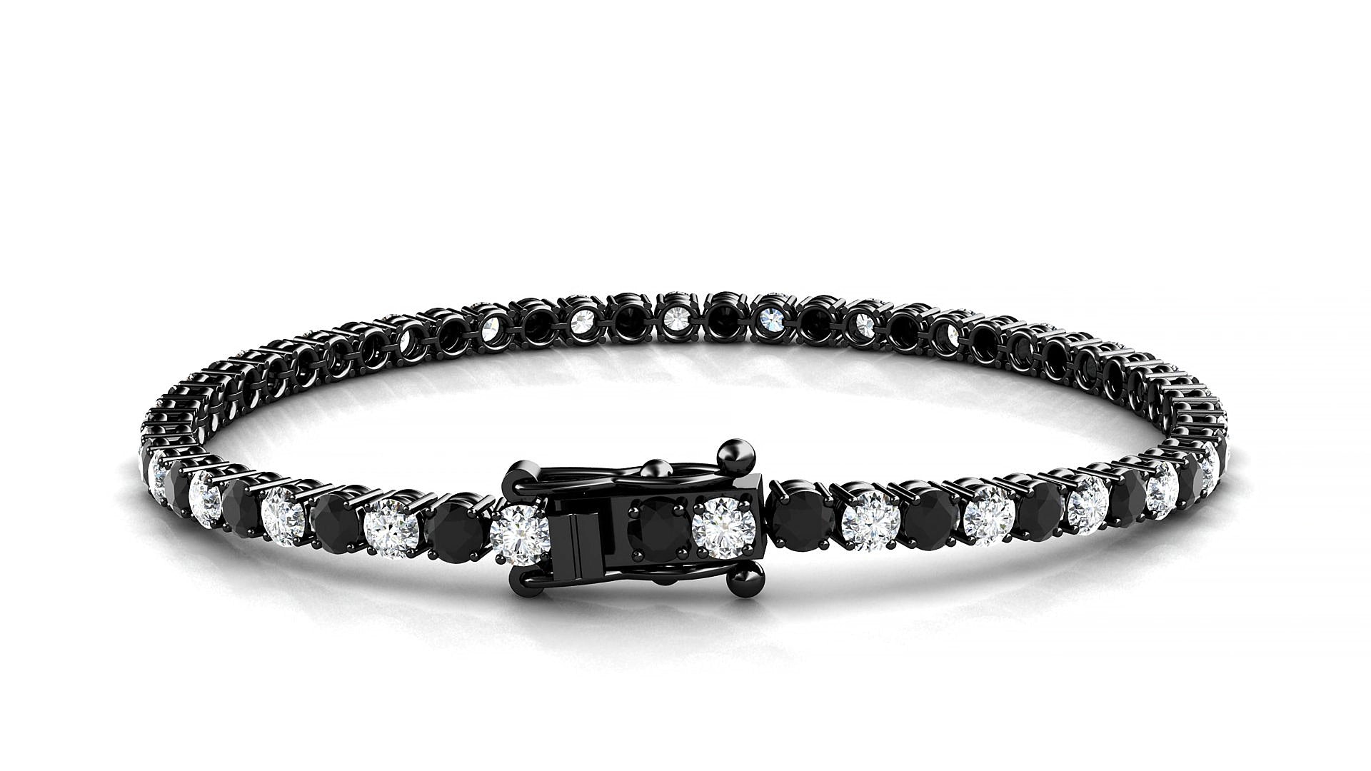 Capri 1-1 | 18k Black Gold 3 mm Round Natural Black Diamond & Diamond 15 cm Tennis Bracelet