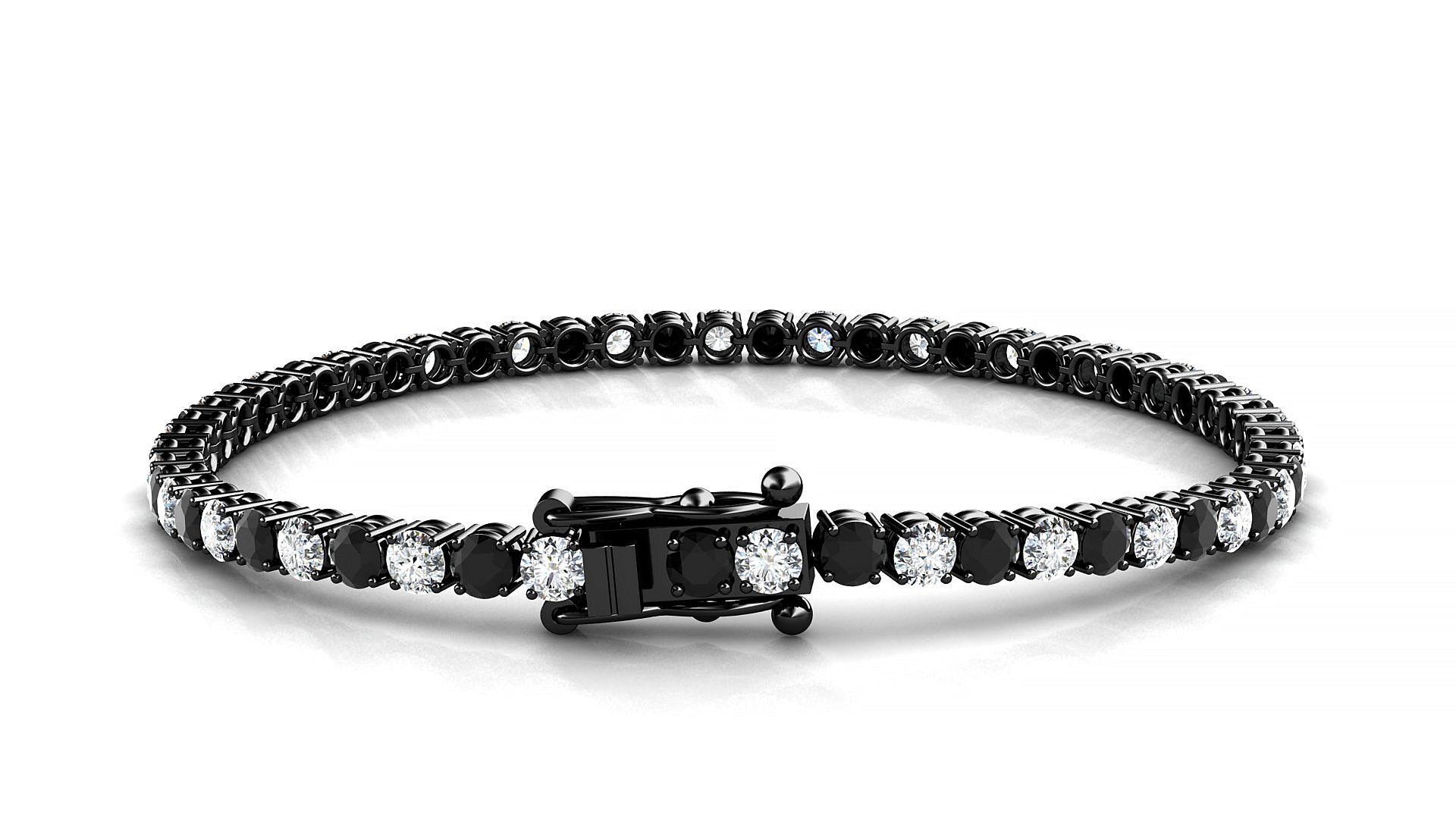 Capri 1-1 | 18k Black Gold 3 mm Round Natural Black Diamond & Diamond Tennis Bracelet