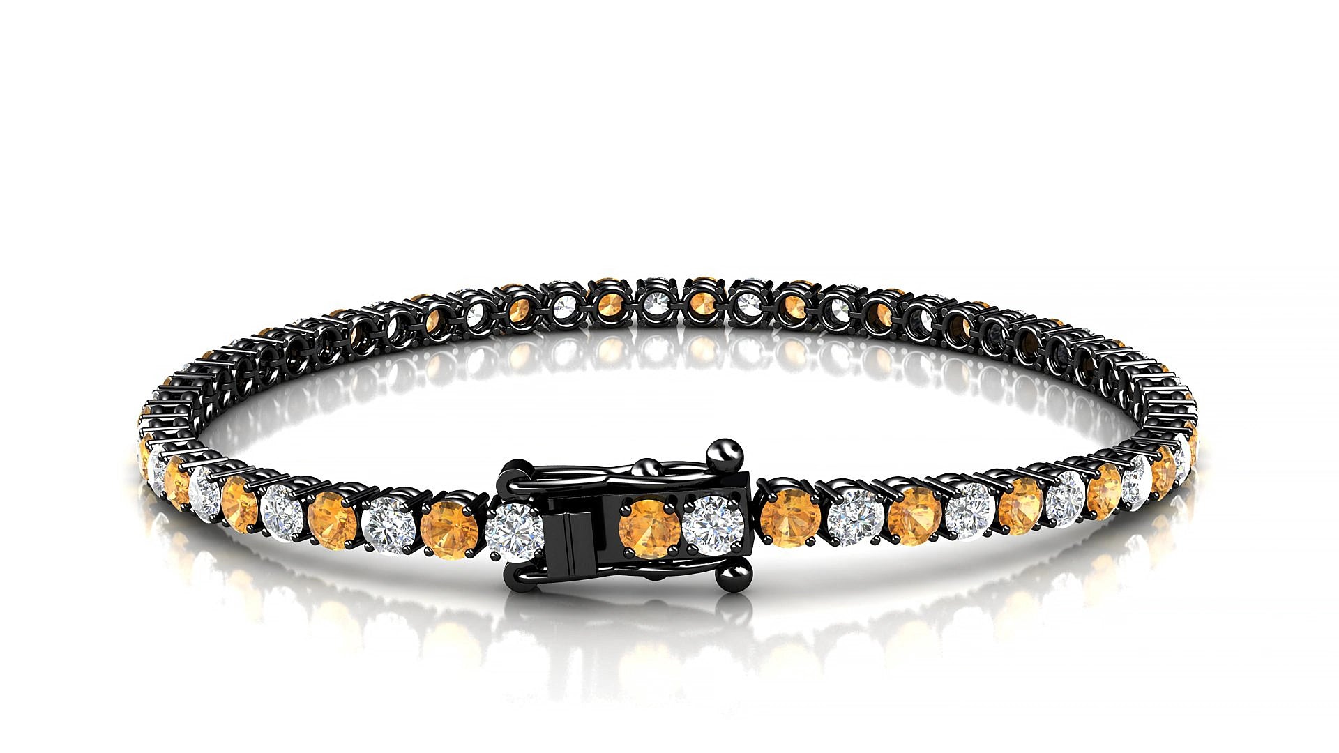 Capri 1-1 | 18k Black Gold 3 mm Round Natural Citrine & Diamond 18 cm Tennis Bracelet