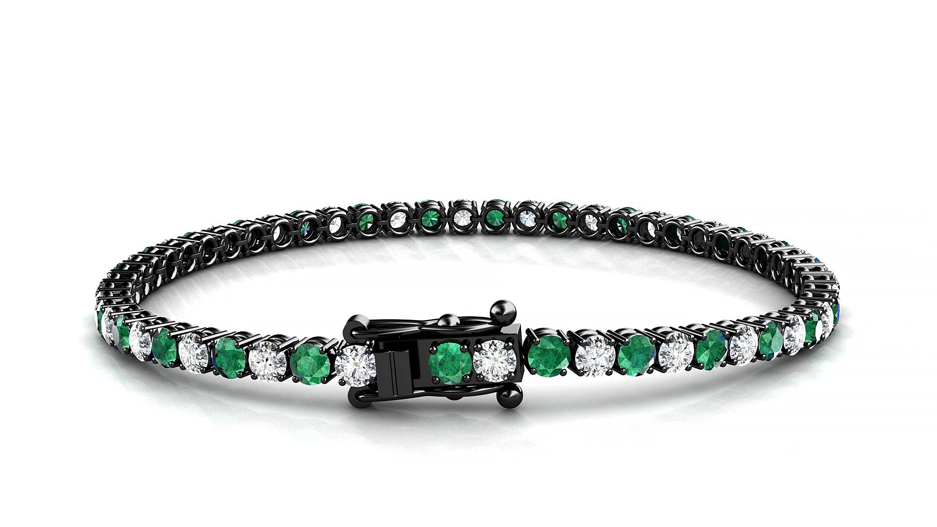 Capri 1-1 | 18k Black Gold 3 mm Round Natural Emerald & Diamond 15 cm Tennis Bracelet
