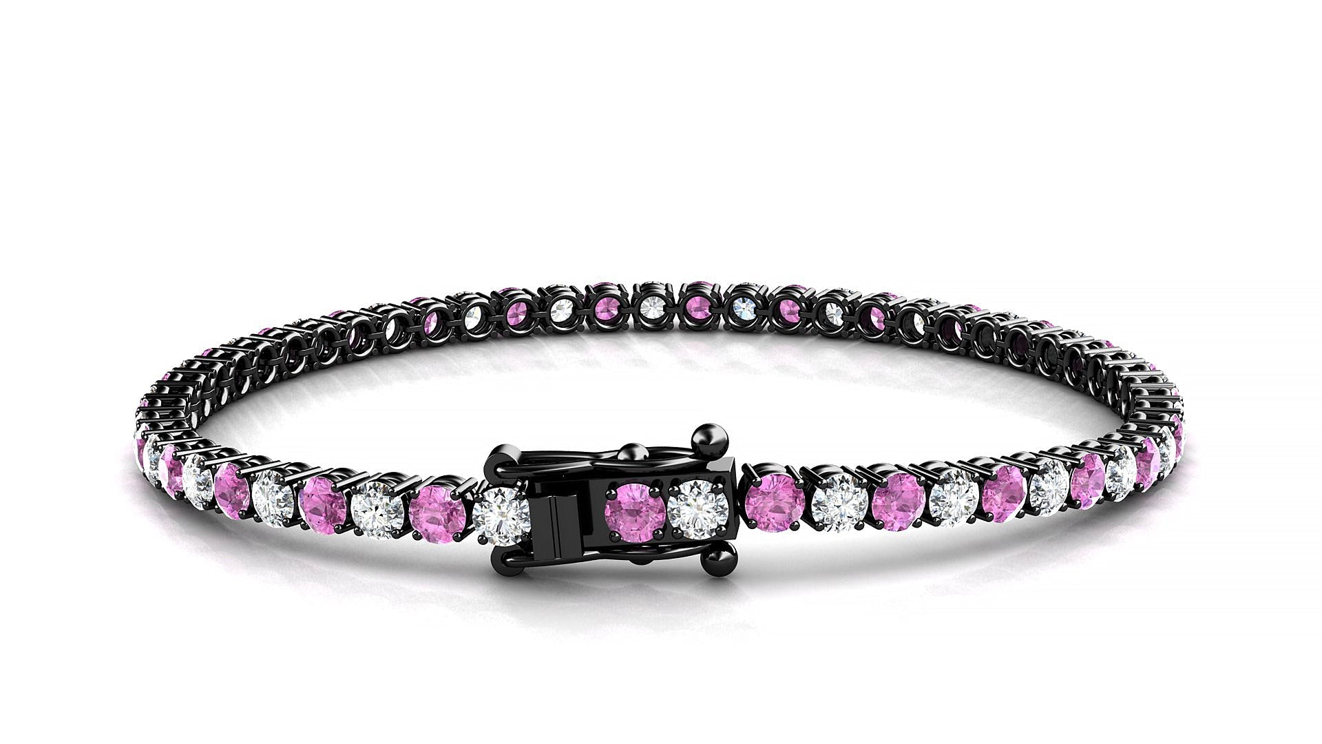 Capri 1-1 | 18k Black Gold 3 mm Round Natural Pink Sapphire & Diamond Tennis Bracelet