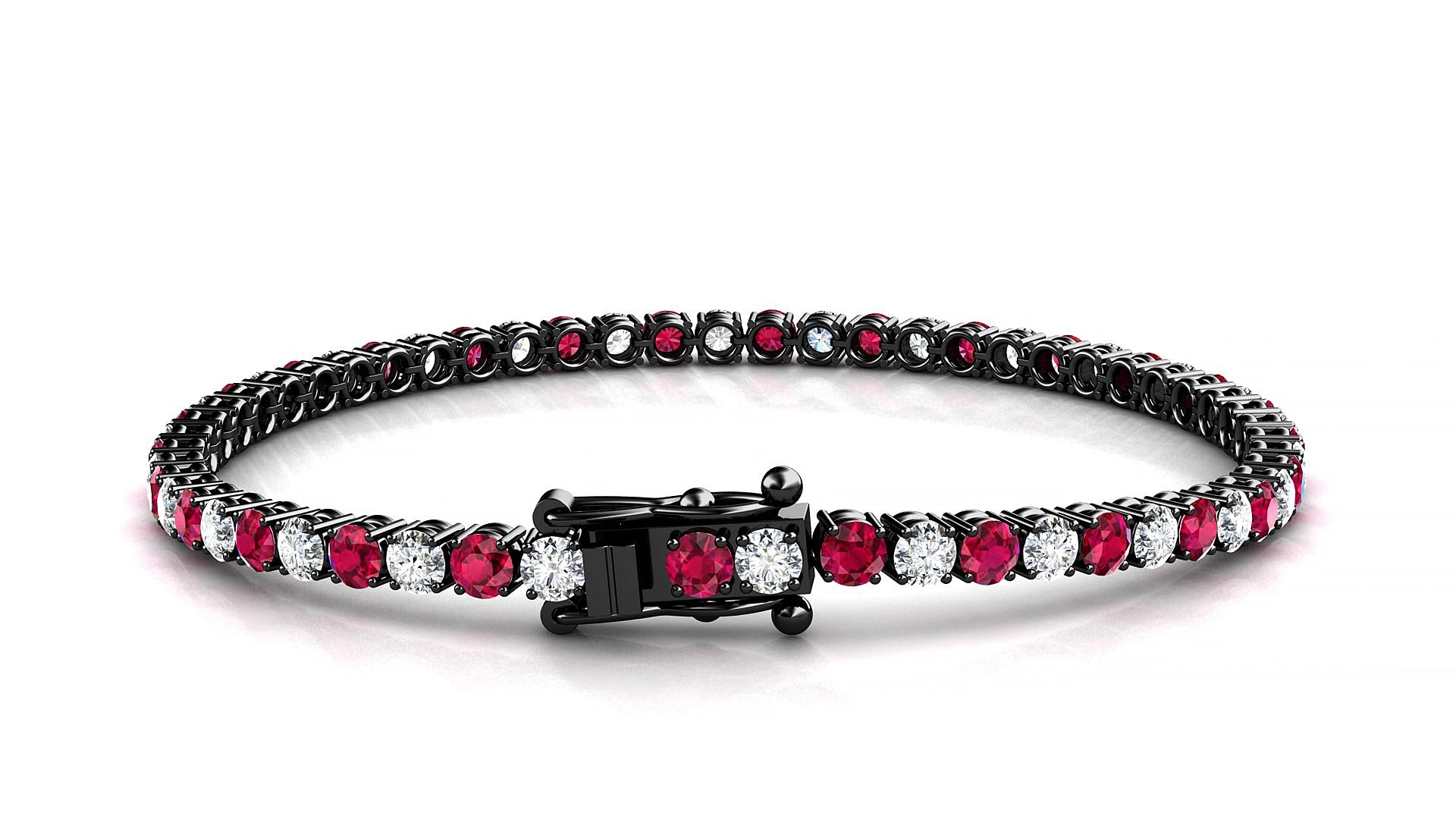 Capri 1-1 | 18k Black Gold 3 mm Round Natural Ruby & Diamond 17 cm Tennis Bracelet