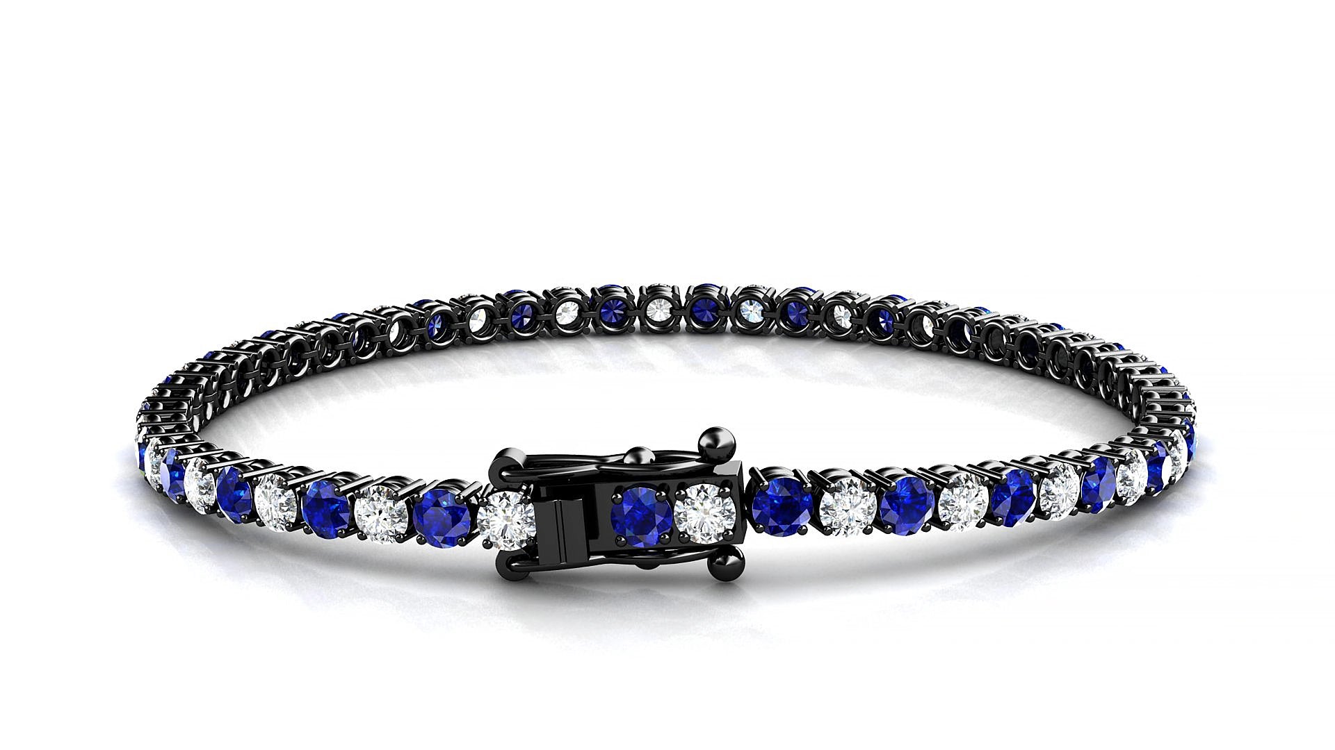 Capri 1-1 | 18k Black Gold 3 mm Round Natural Sapphire & Diamond 15 cm Tennis Bracelet
