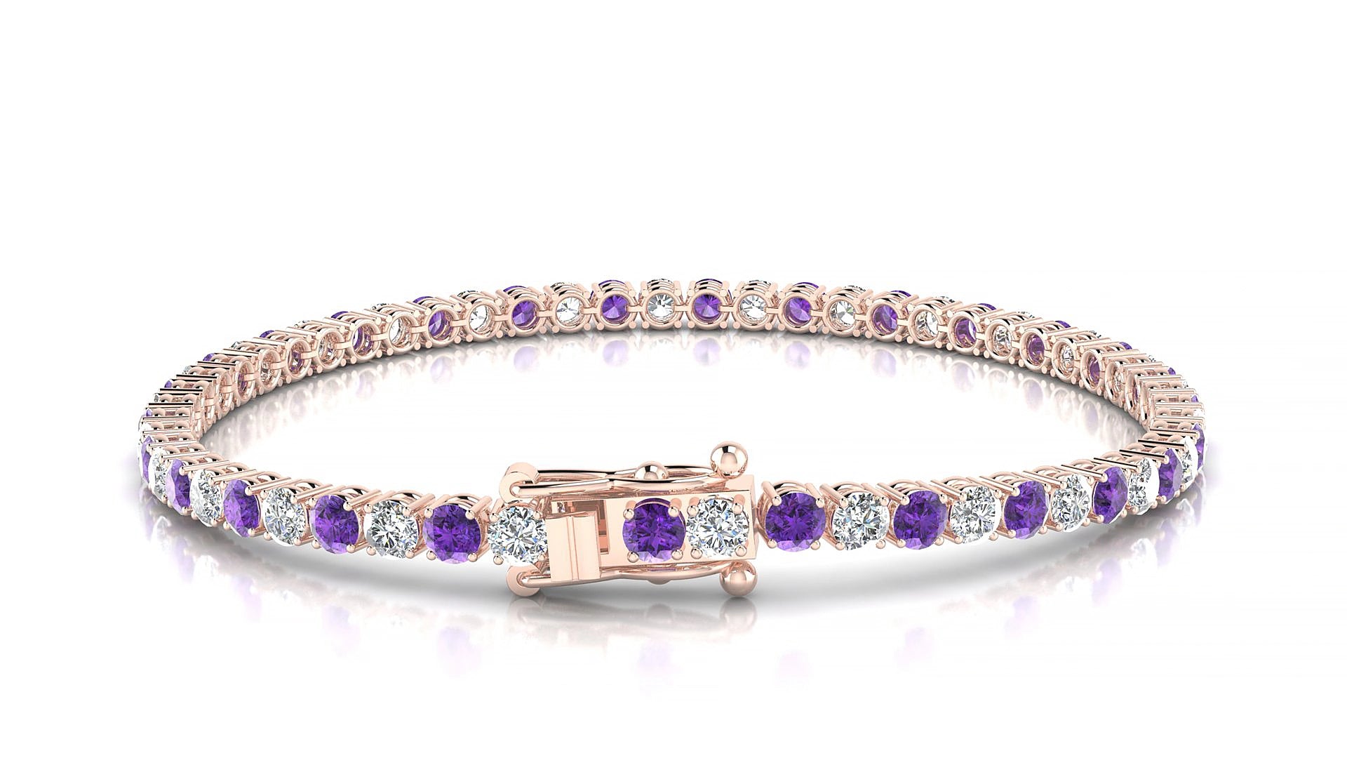 Capri 1-1 | 18k Rose Gold 3 mm Round Natural Amethyst & Diamond 15 cm Tennis Bracelet