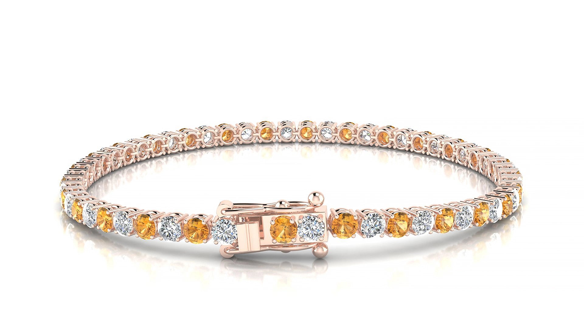 Capri 1-1 | 18k Rose Gold 3 mm Round Natural Citrine & Diamond 15 cm Tennis Bracelet