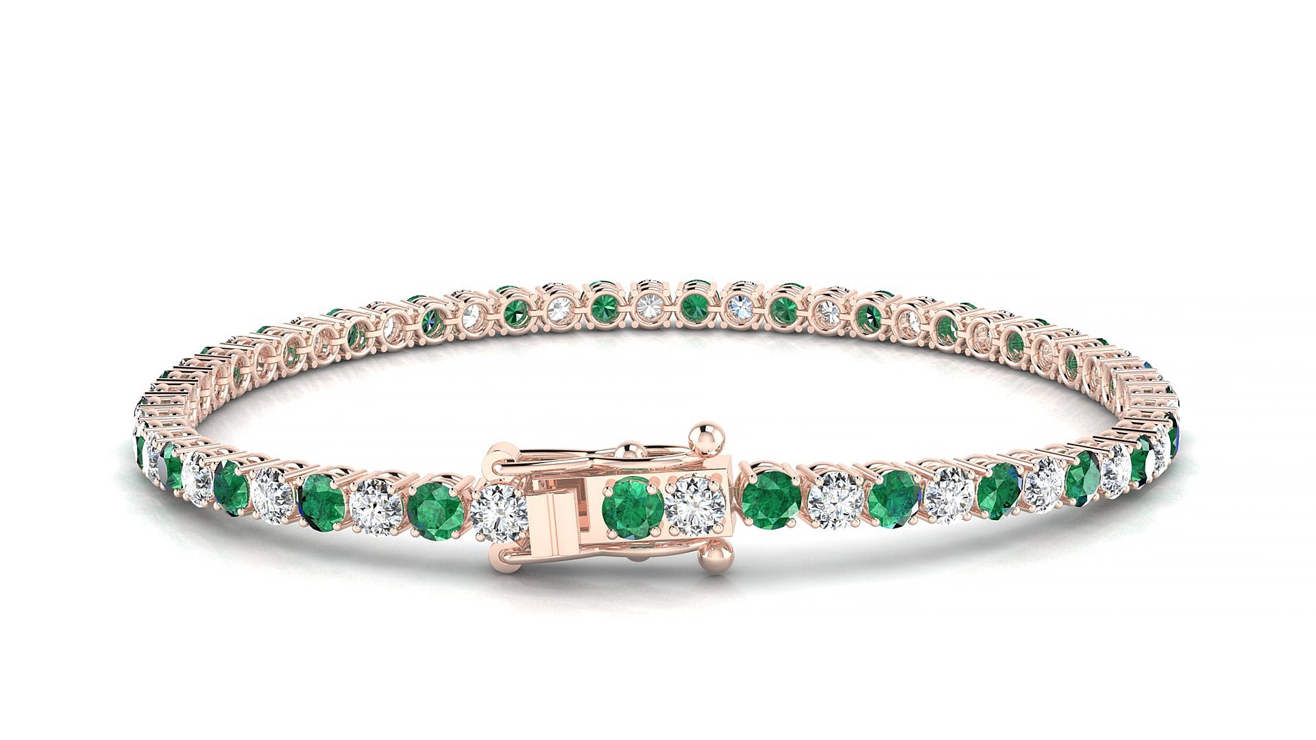Capri 1-1 | 18k Rose Gold 3 mm Round Natural Emerald & Diamond 18 cm Tennis Bracelet
