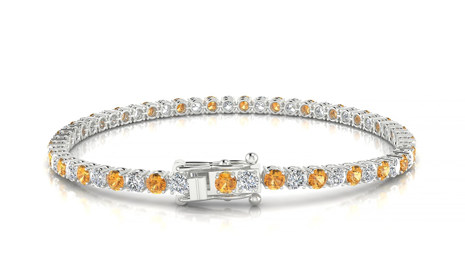 Capri 1-1 | 18k White Gold 3 mm Round Natural Citrine & Diamond 15 cm Tennis Bracelet