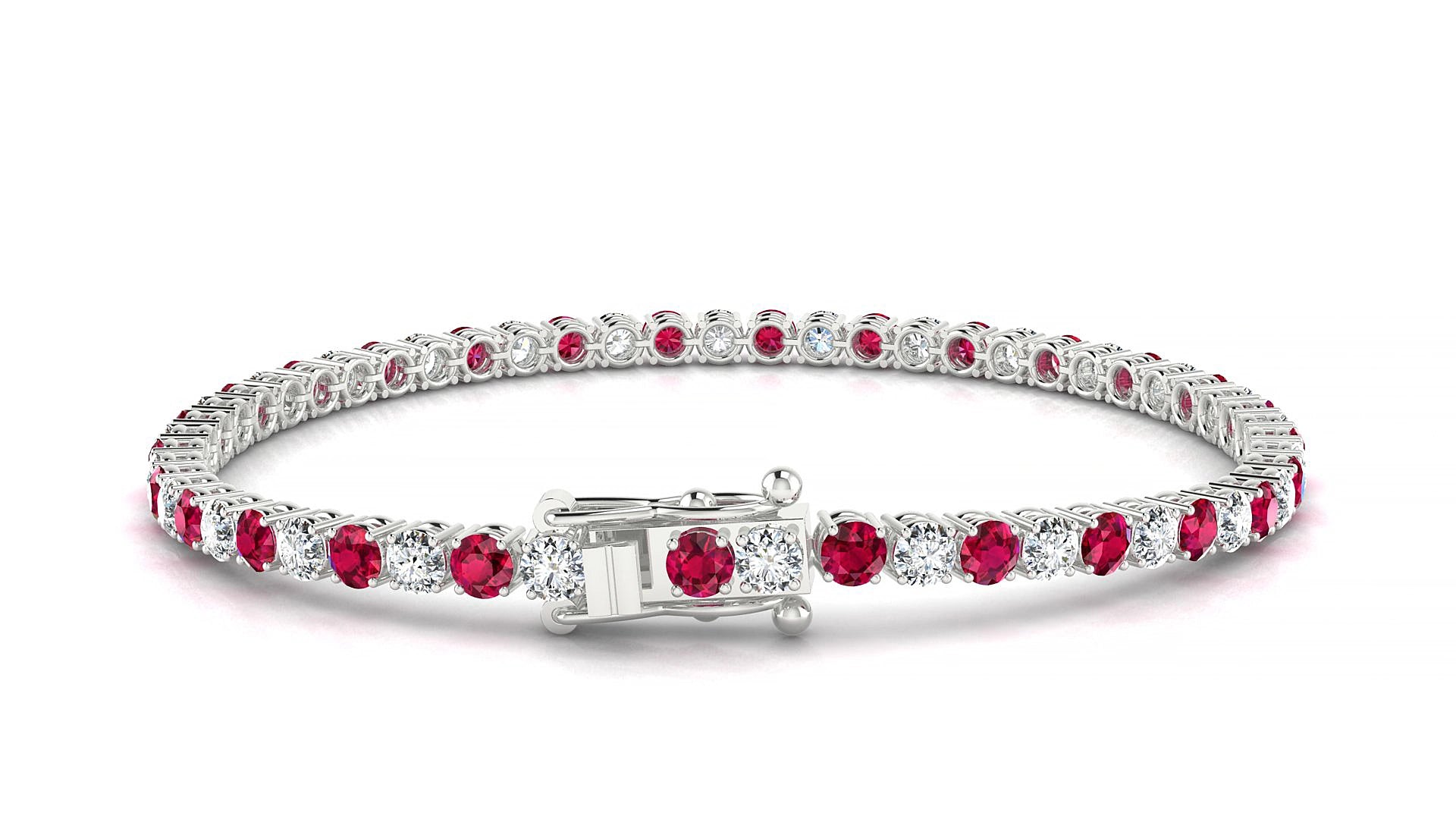 Capri 1-1 | 18k White Gold 3 mm Round Natural Ruby & Diamond 16 cm Tennis Bracelet