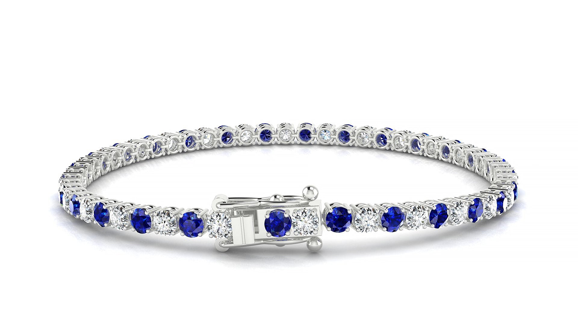 Capri 1-1 | 18k White Gold 3 mm Round Natural Sapphire & Diamond Tennis Bracelet