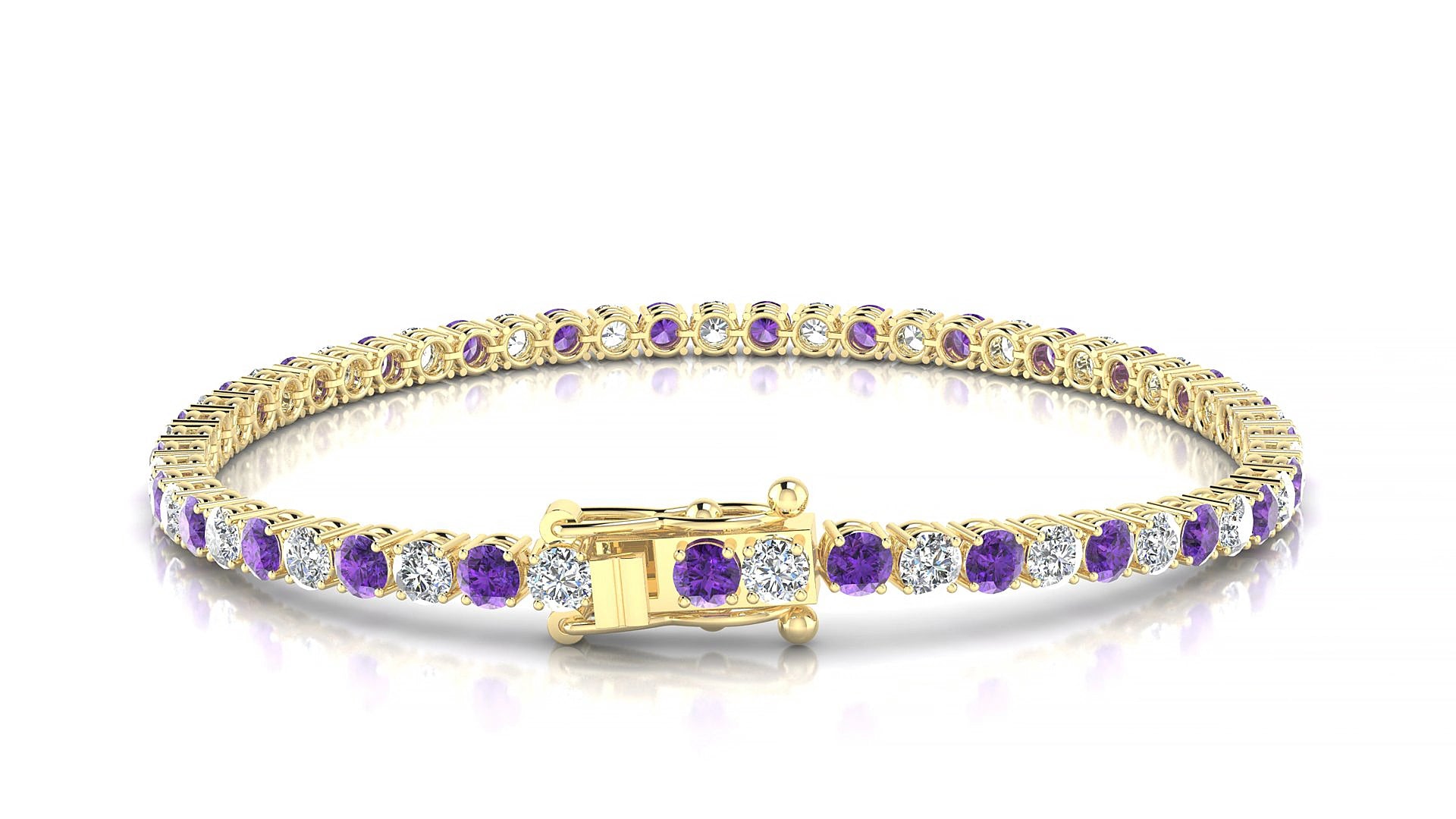 Capri 1-1 | 18k Yellow Gold 3 mm Round Natural Amethyst & Diamond 17 cm Tennis Bracelet