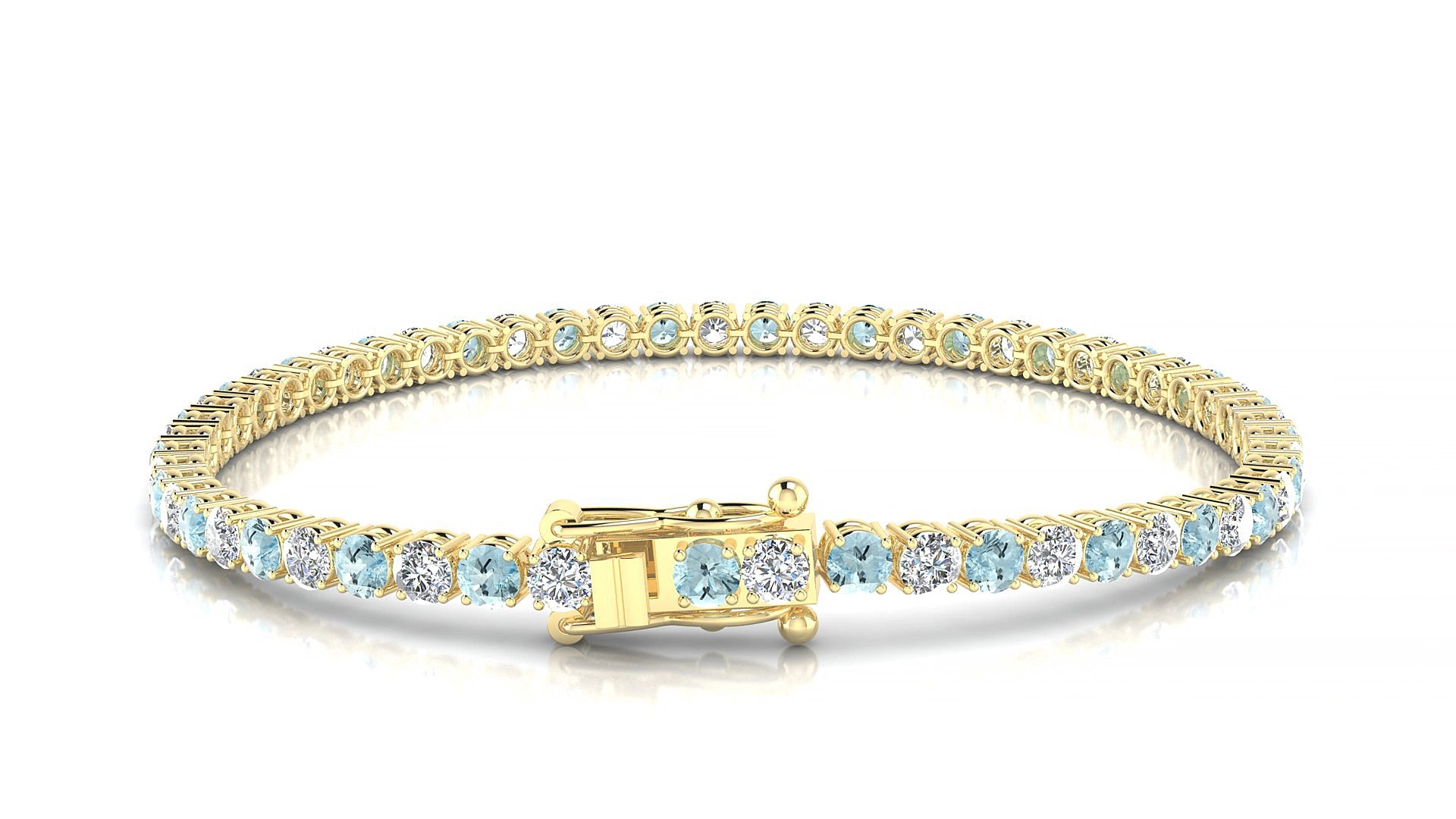 Capri 1-1 | 18k Yellow Gold 3 mm Round Natural Aquamarine & Diamond 15 cm Tennis Bracelet