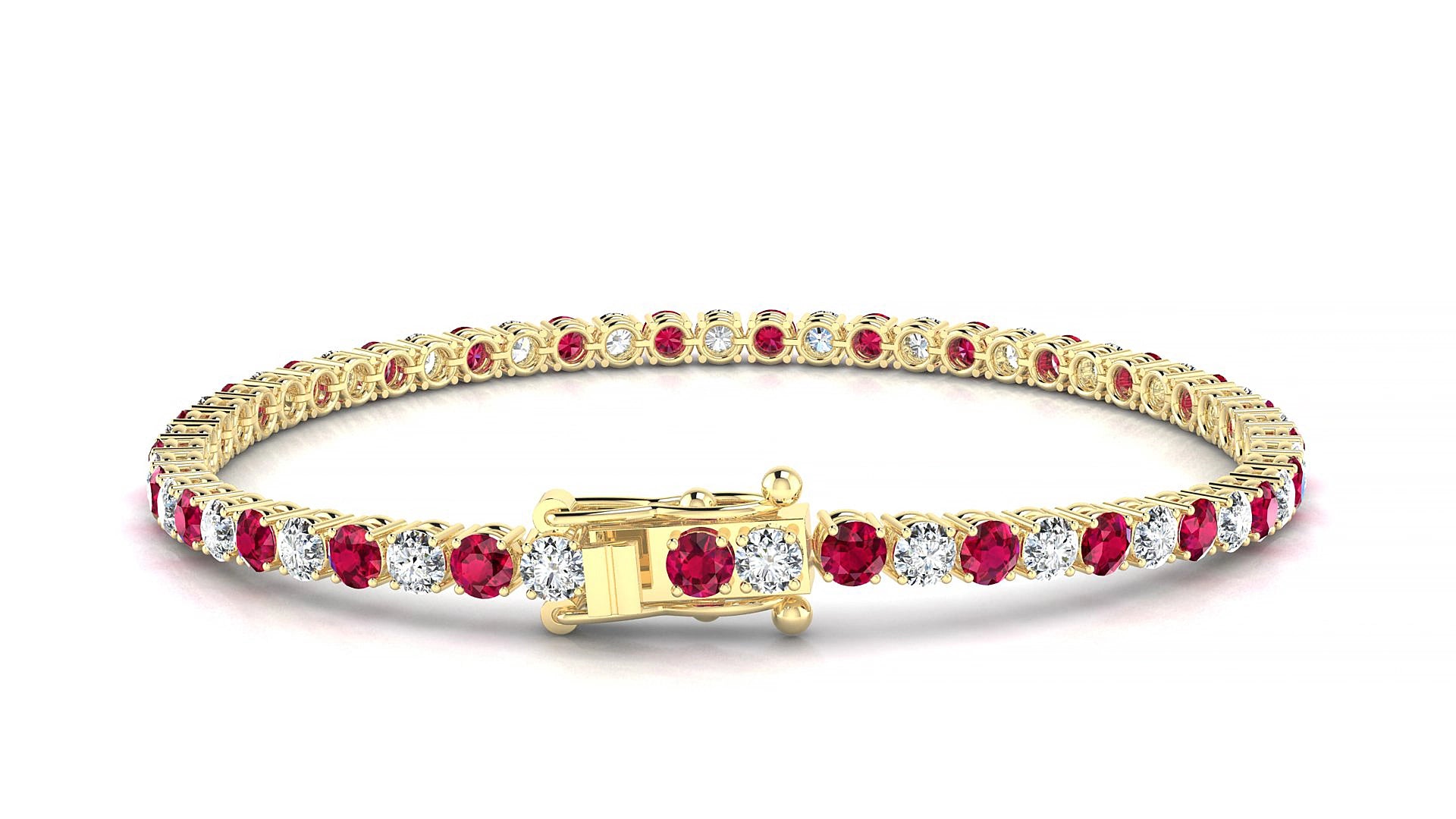 Capri 1-1 | 18k Yellow Gold 3 mm Round Natural Ruby & Diamond 20 cm Tennis Bracelet