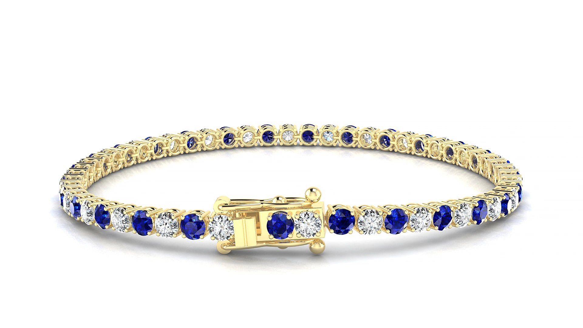 Capri 1-1 | 18k Yellow Gold 3 mm Round Natural Sapphire & Diamond 15 cm Tennis Bracelet