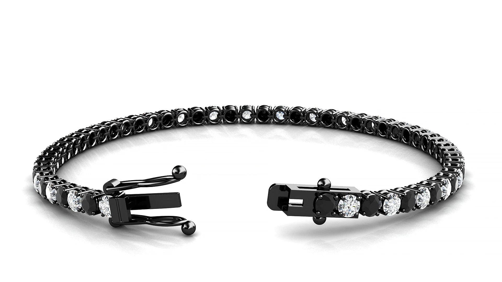 Capri 1-1 | 18k Black Gold 3 mm Round Natural Black Diamond & Diamond 15 cm Tennis Bracelet