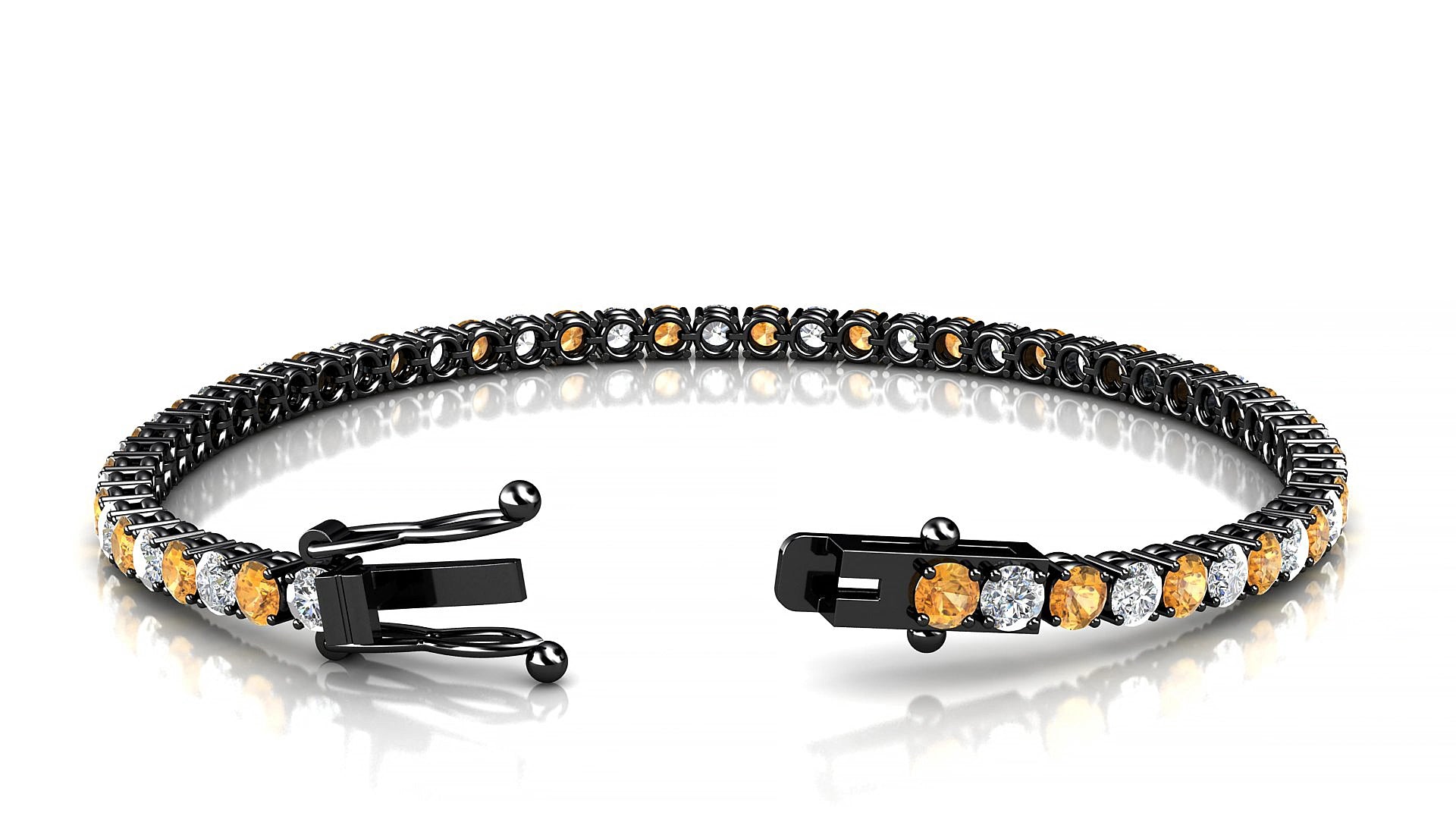 Capri 1-1 | 18k Black Gold 3 mm Round Natural Citrine & Diamond 18 cm Tennis Bracelet