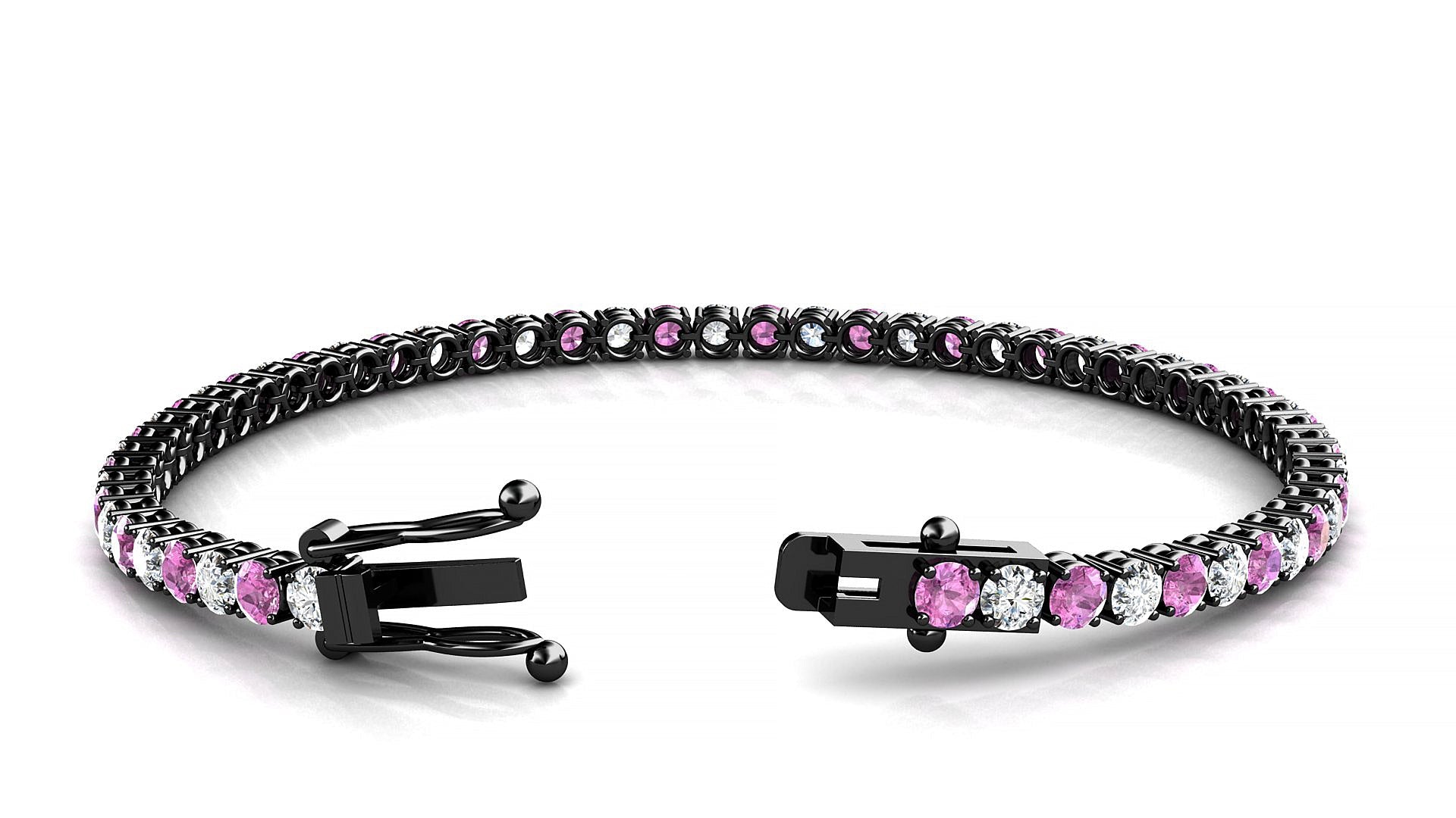 Capri 1-1 | 18k Black Gold 3 mm Round Natural Pink Sapphire & Diamond Tennis Bracelet
