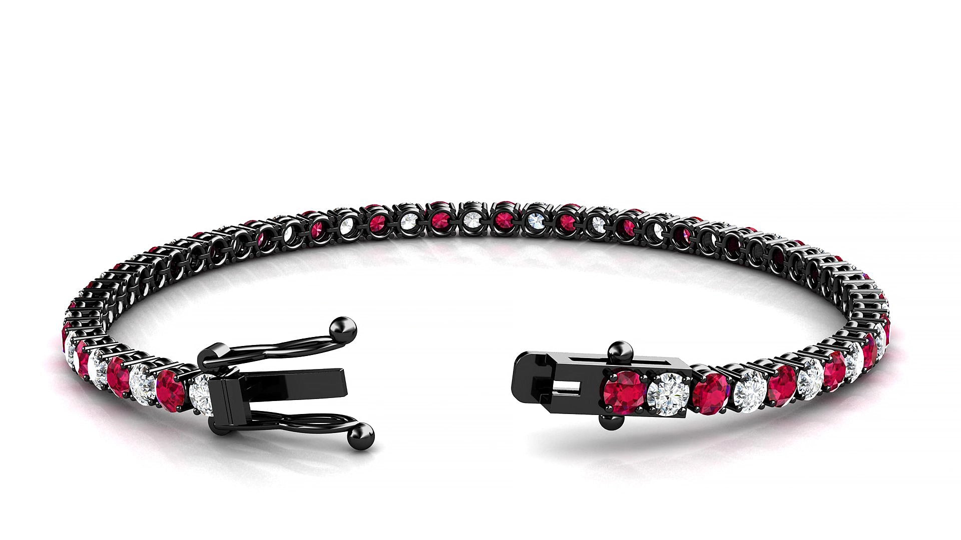 Capri 1-1 | 18k Black Gold 3 mm Round Natural Ruby & Diamond 20 cm Tennis Bracelet