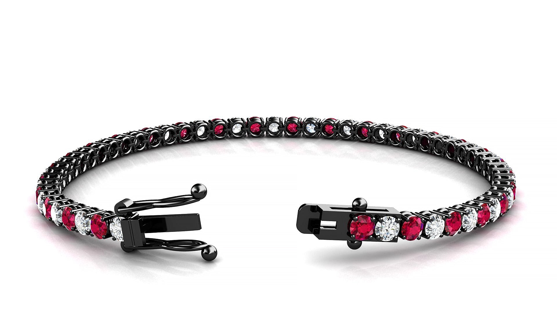 Capri 1-1 | 18k Black Gold 3 mm Round Natural Ruby & Diamond Tennis Bracelet