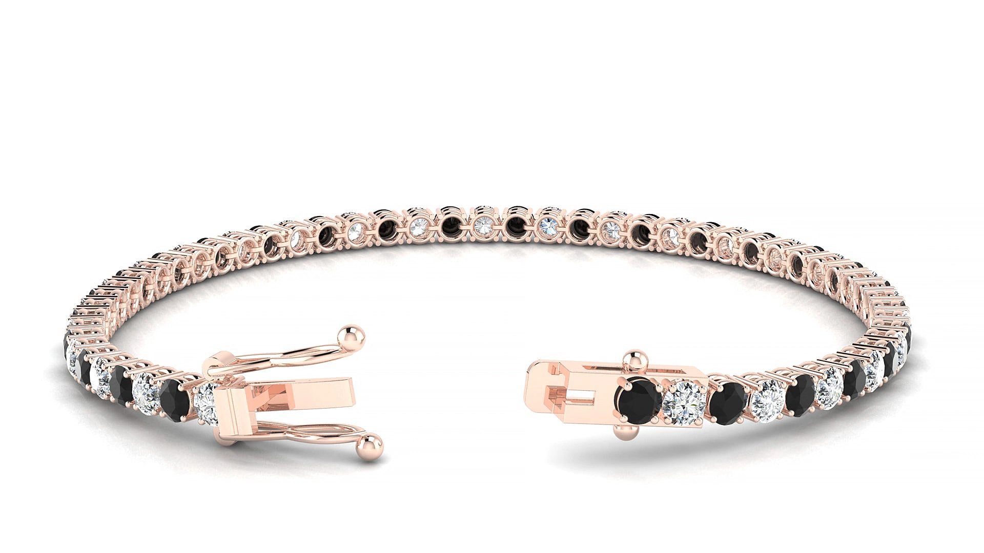 Capri 1-1 | 18k Rose Gold 3 mm Round Natural Black Diamond & Diamond 17 cm Tennis Bracelet