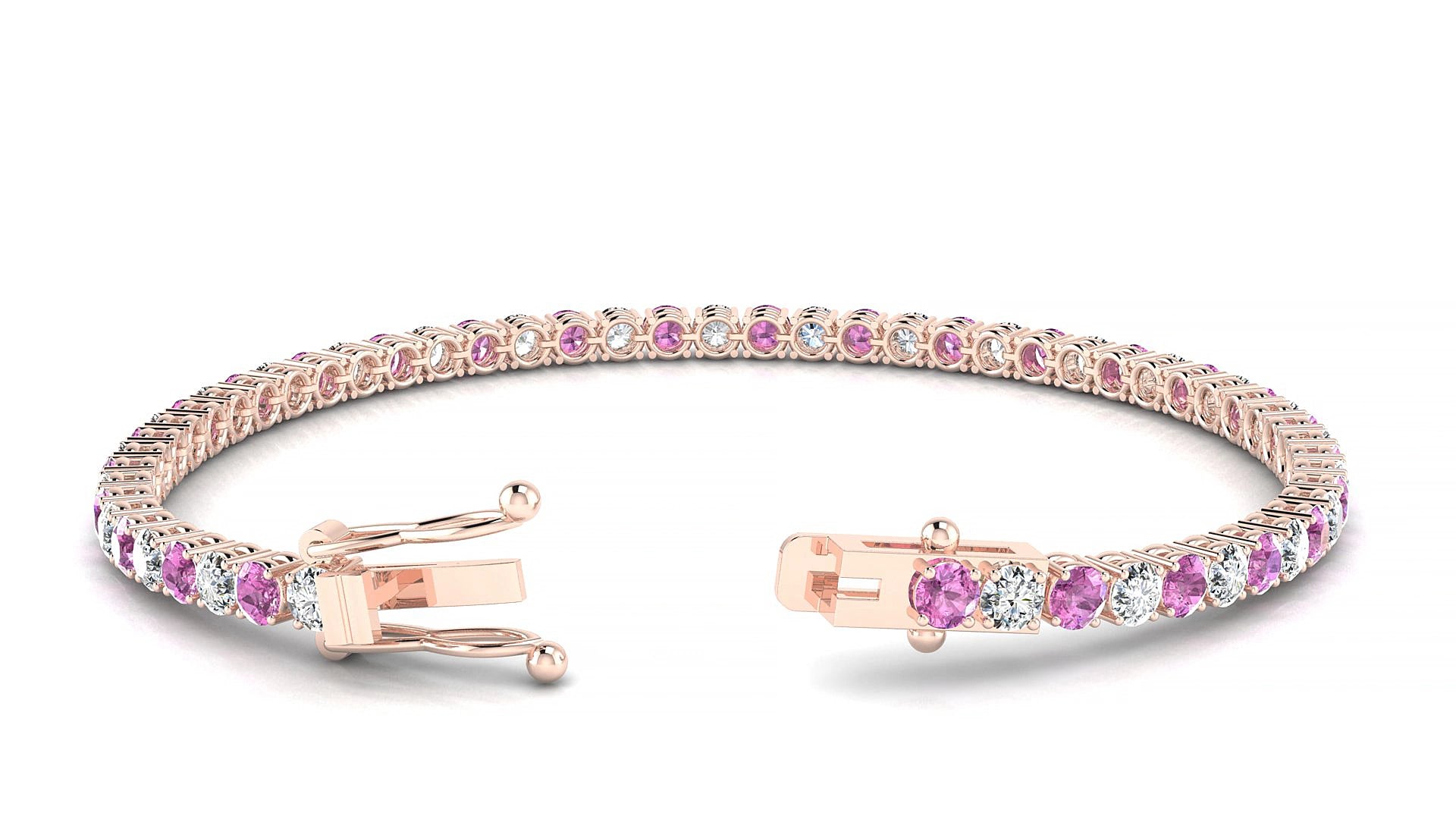Capri 1-1 | 18k Rose Gold 3 mm Round Natural Pink Sapphire & Diamond 17 cm Tennis Bracelet