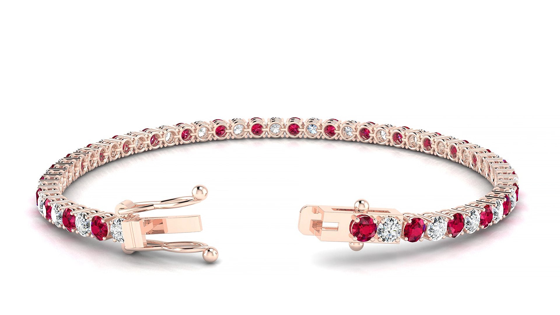 Capri 1-1 | 18k Rose Gold 3 mm Round Natural Ruby & Diamond 17 cm Tennis Bracelet