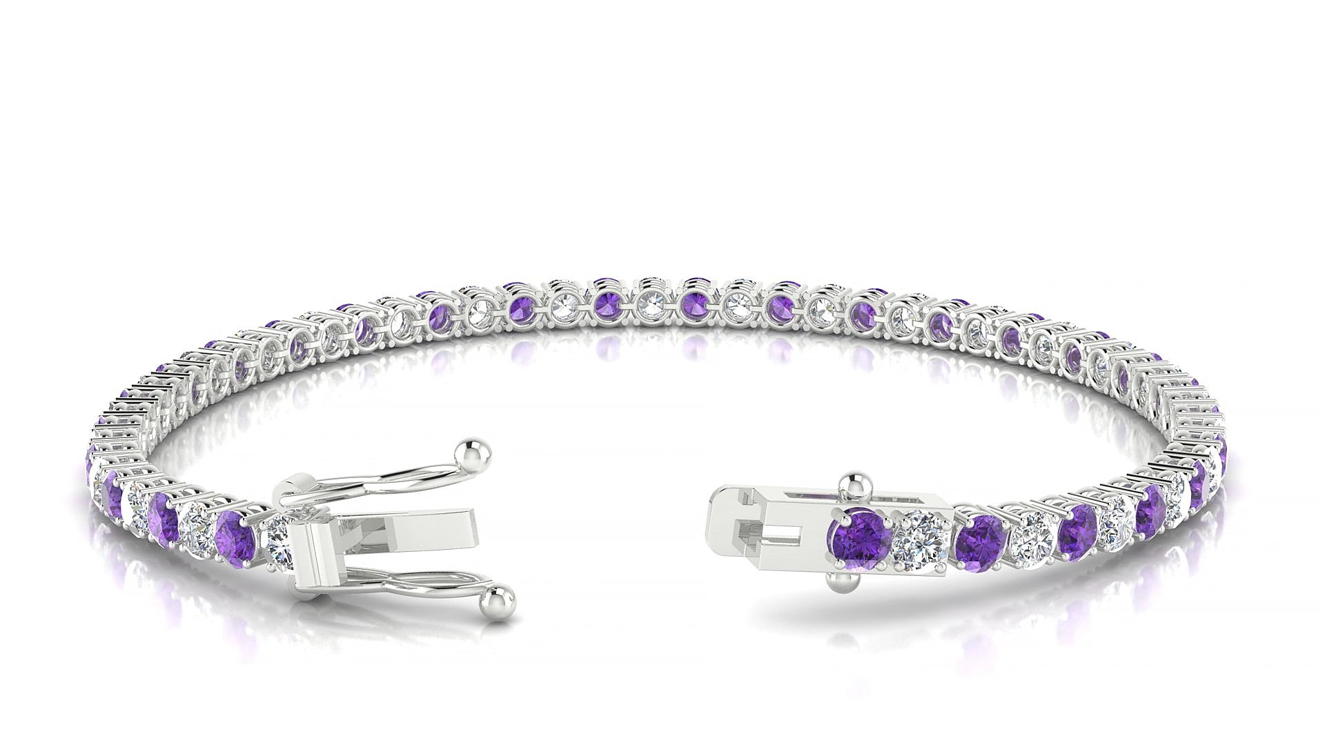 Capri 1-1 | 18k White Gold 3 mm Round Natural Amethyst & Diamond 20 cm Tennis Bracelet