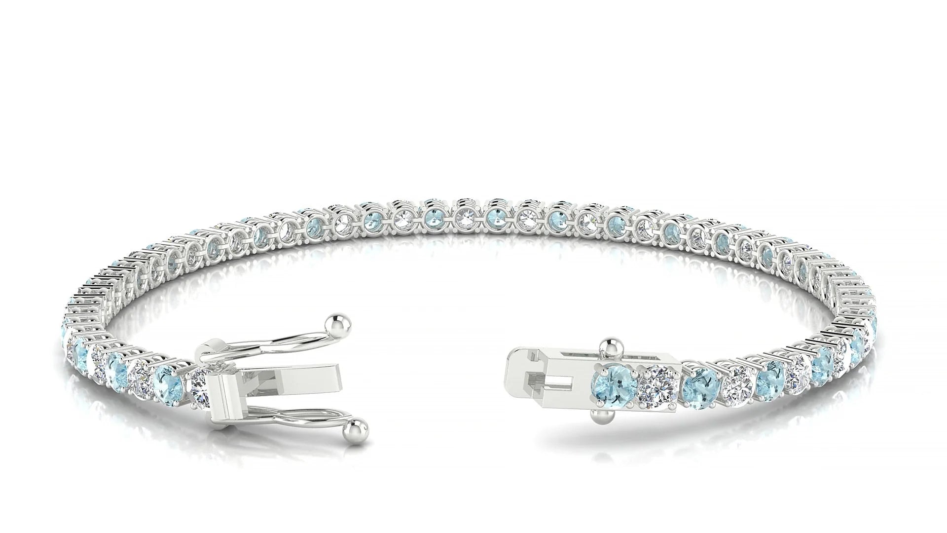 Capri 1-1 | 18k White Gold 3 mm Round Natural Aquamarine & Diamond Tennis Bracelet